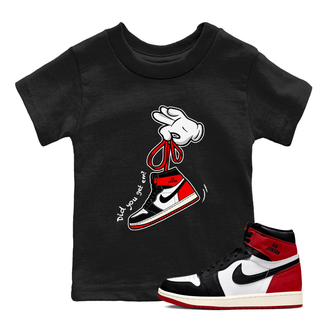 Cartoon Hands snkmatch Tees Kids - Air Jordan 1 Black Toe Reimagined
