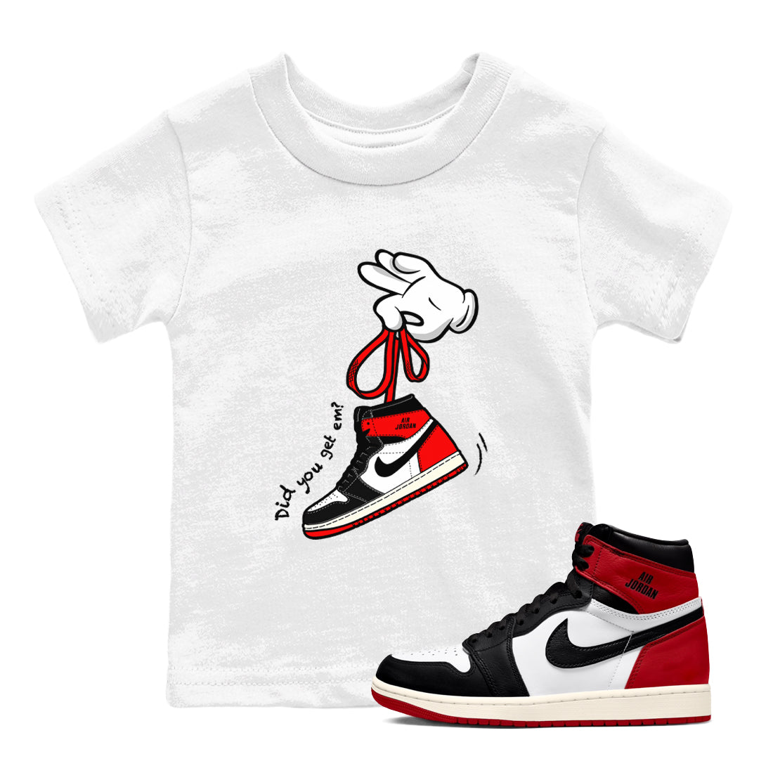 Cartoon Hands snkmatch Tees Kids - Air Jordan 1 Black Toe Reimagined