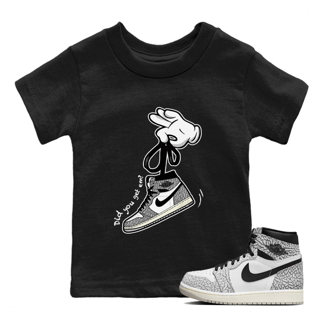 Cartoon Hands Kids Tops - Air Jordan 1 White Cement