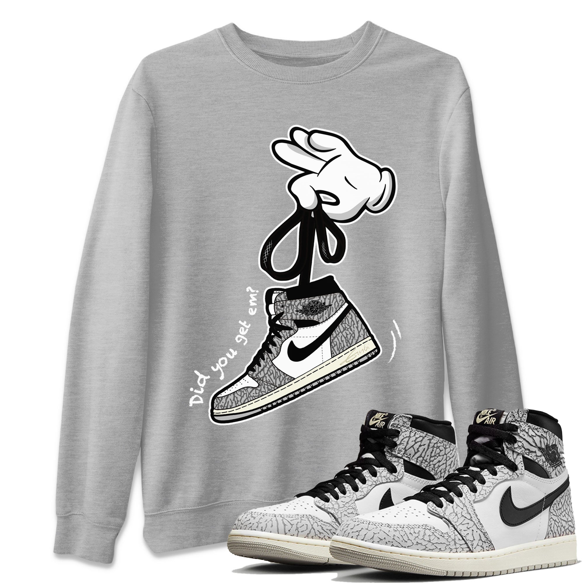 Cartoon Hands Unisex Tops - Air Jordan 1 White Cement