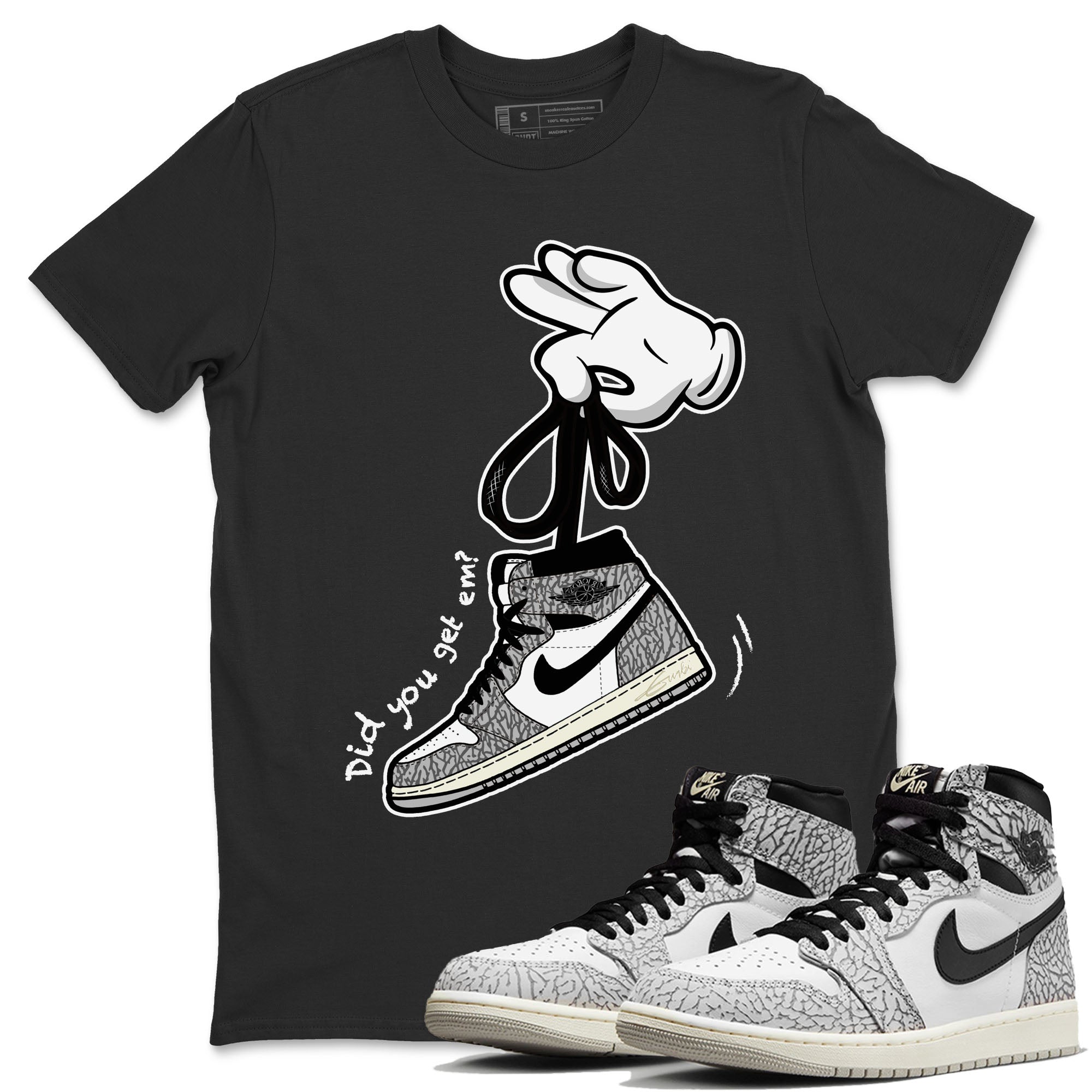 Cartoon Hands Unisex Tops - Air Jordan 1 White Cement