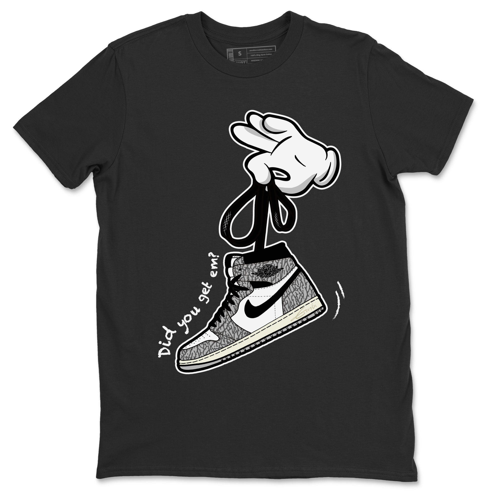 Cartoon Hands Unisex Tops - Air Jordan 1 White Cement