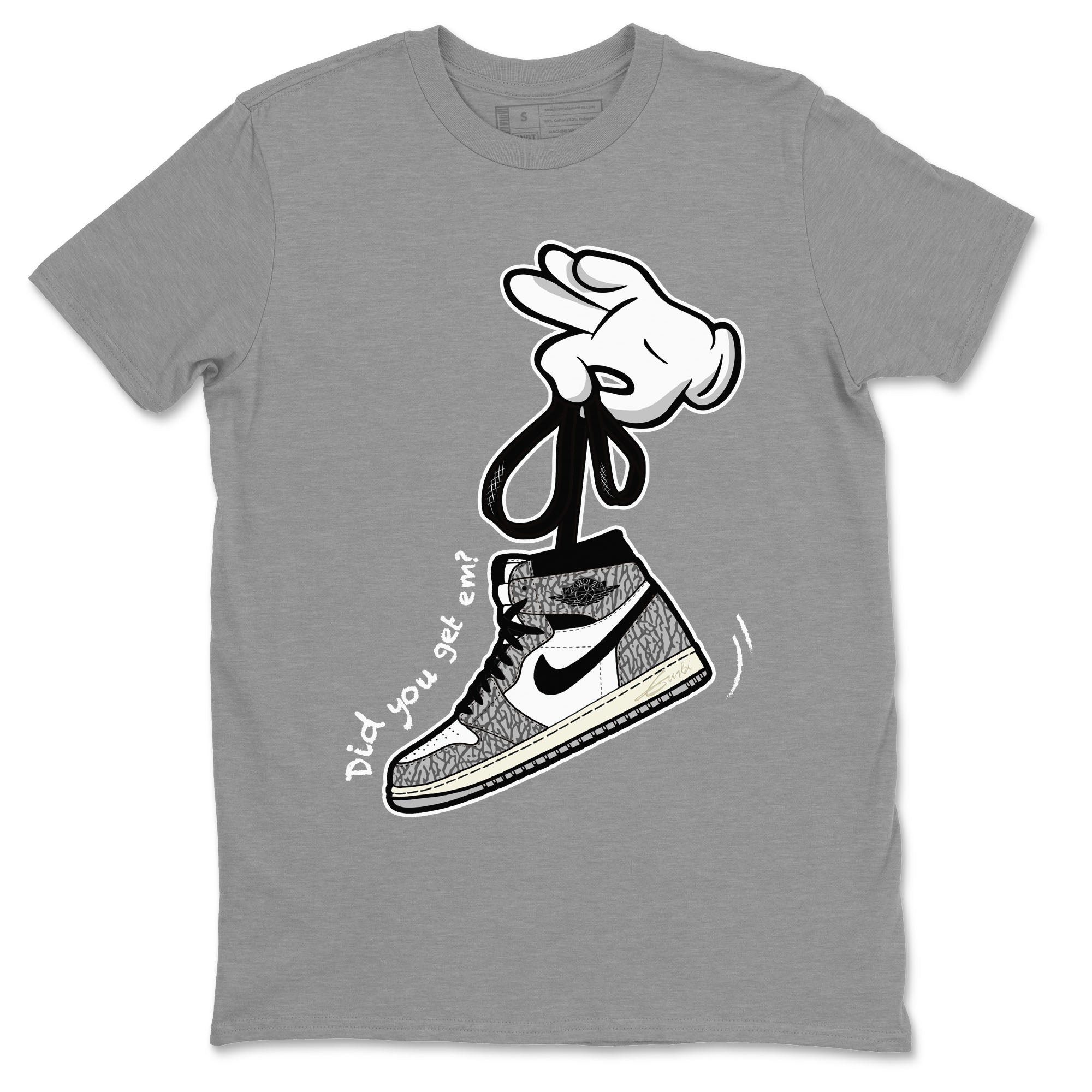 Cartoon Hands Unisex Tops - Air Jordan 1 White Cement