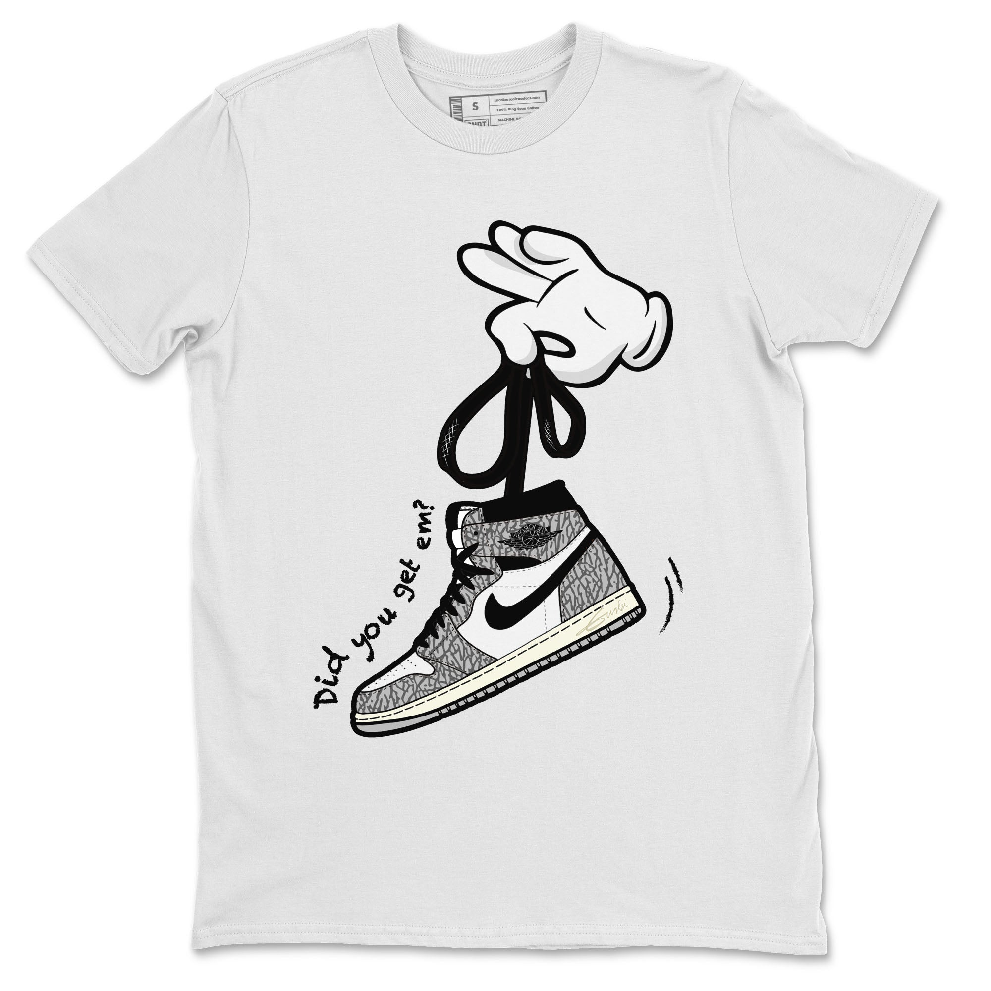Cartoon Hands Unisex Tops - Air Jordan 1 White Cement