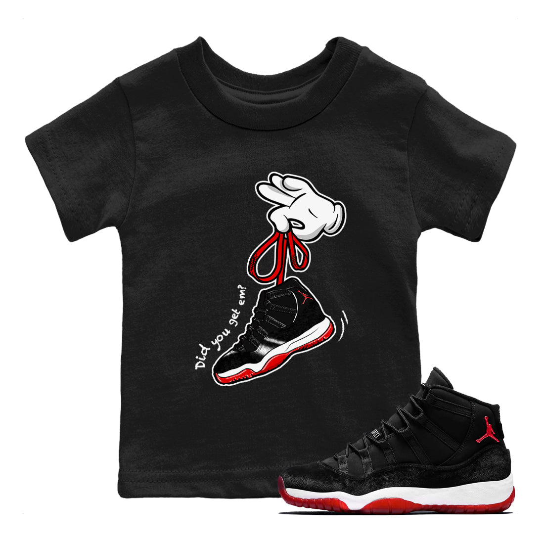 Cartoon Hands snkmatch Tees Kids - Air Jordan 11 Bred Velvet