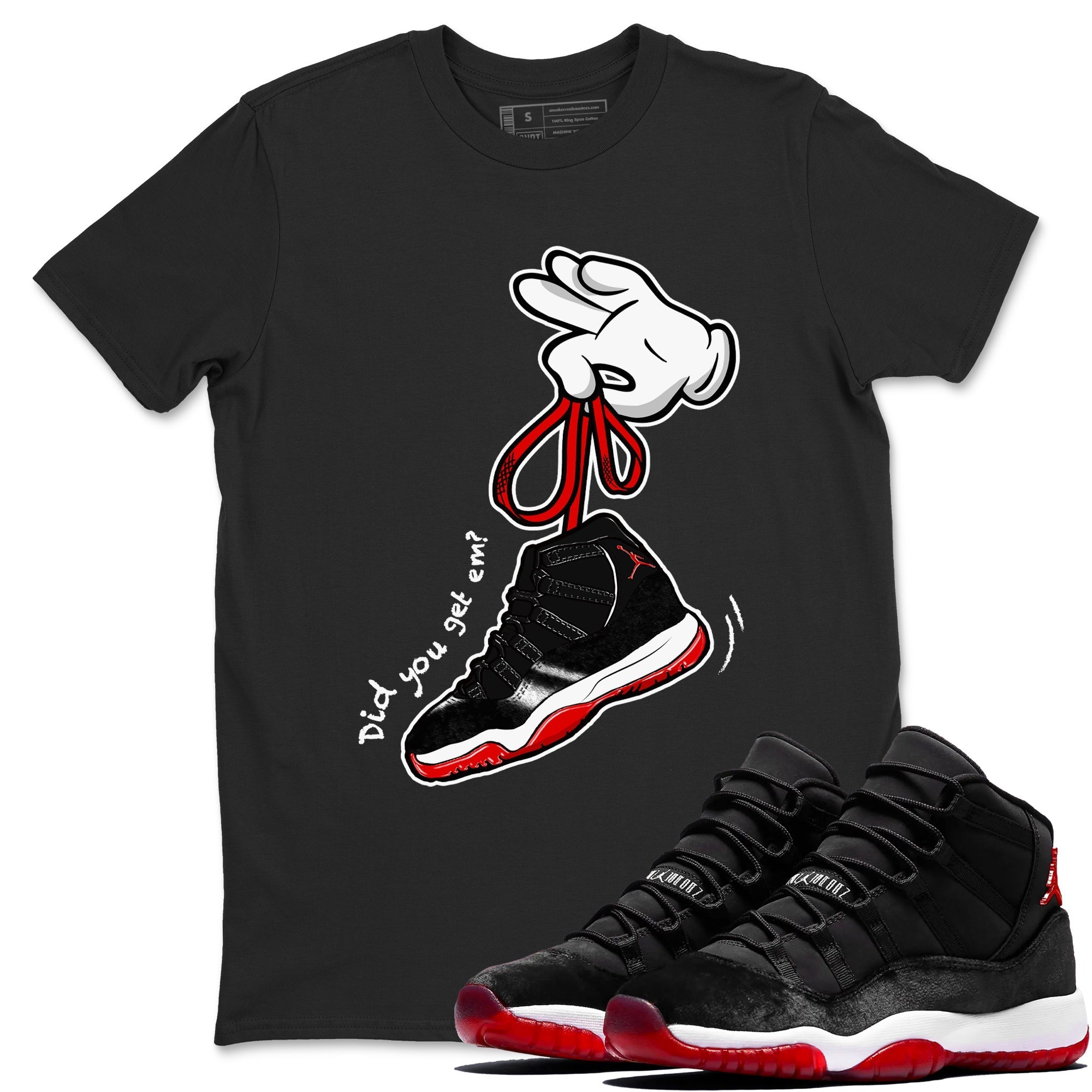 Cartoon Hands snkmatch Tees - Air Jordan 11 Bred Velvet