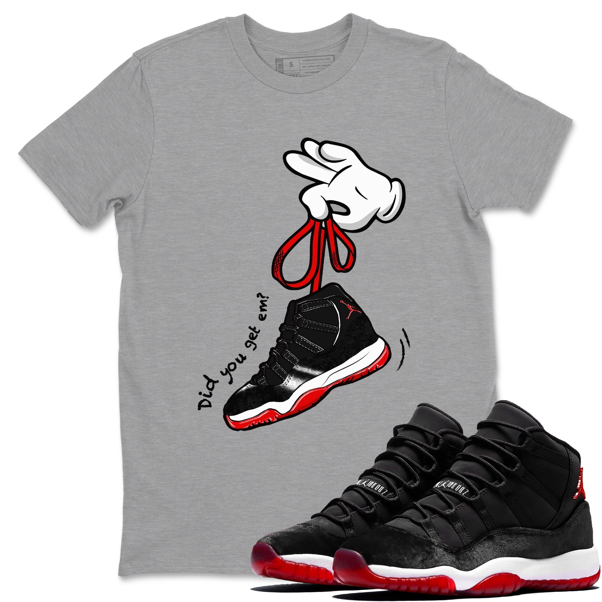 Cartoon Hands snkmatch Tees - Air Jordan 11 Bred Velvet