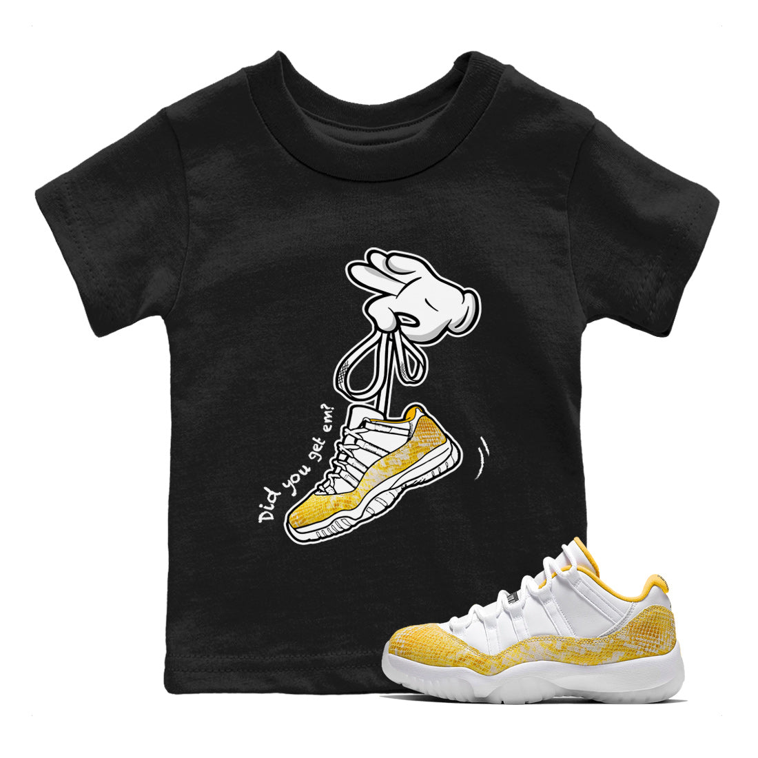 Cartoon Hands Kids Tops - Air Jordan 11 Yellow Python