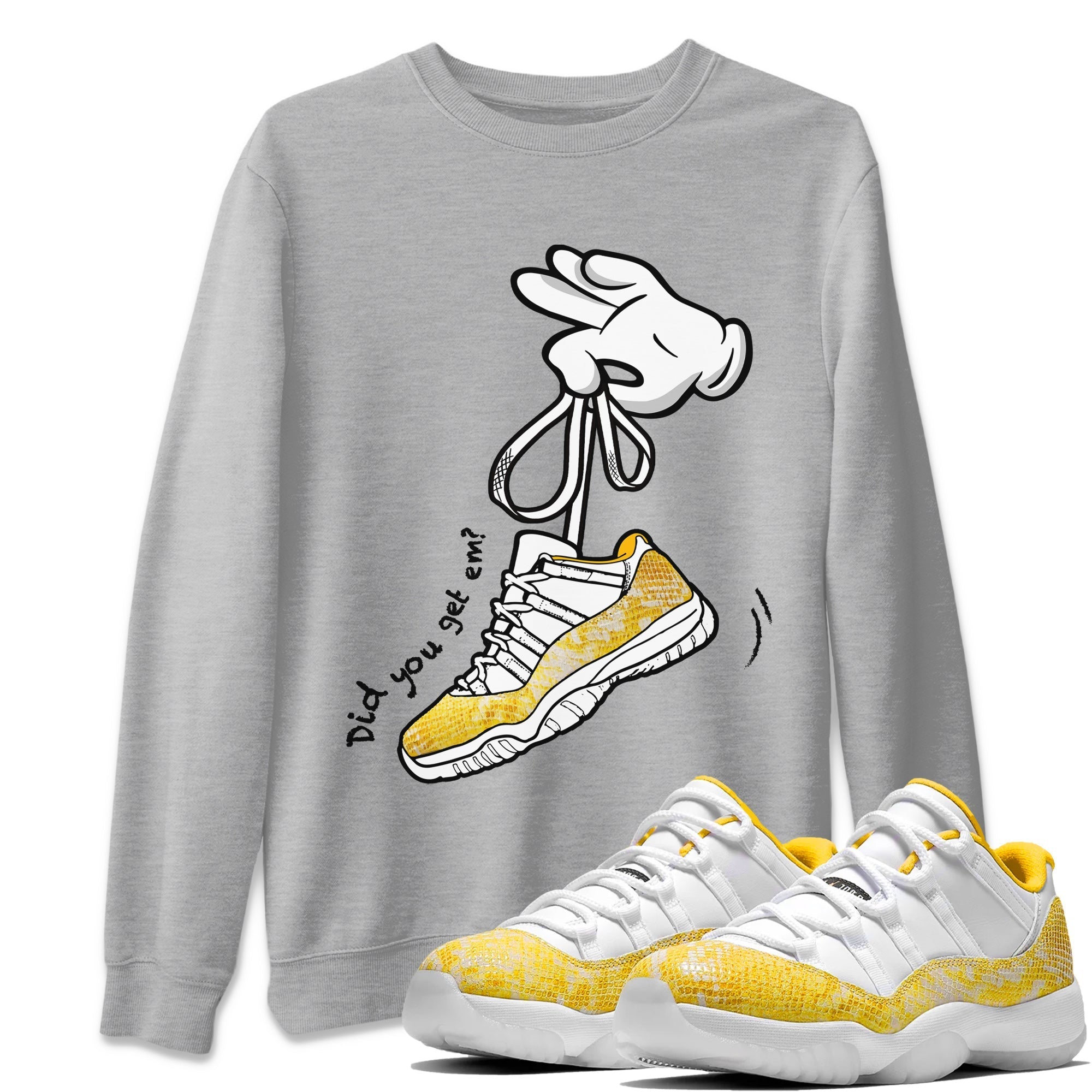 Cartoon Hands Unisex Tops - Air Jordan 11 Yellow Python