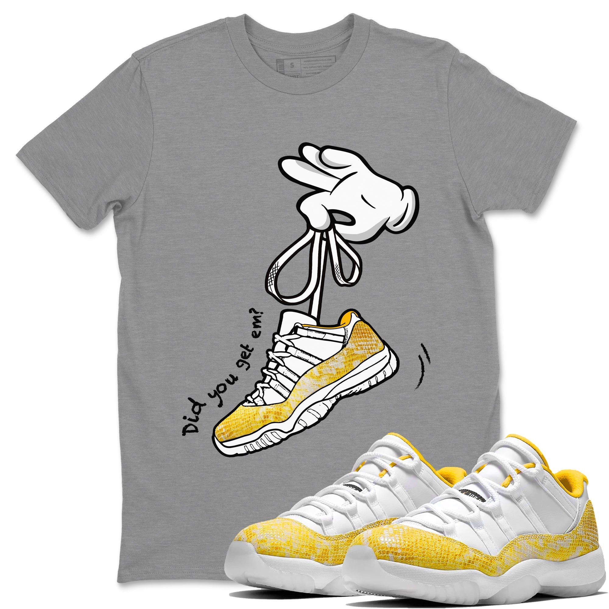 Cartoon Hands Unisex Tops - Air Jordan 11 Yellow Python