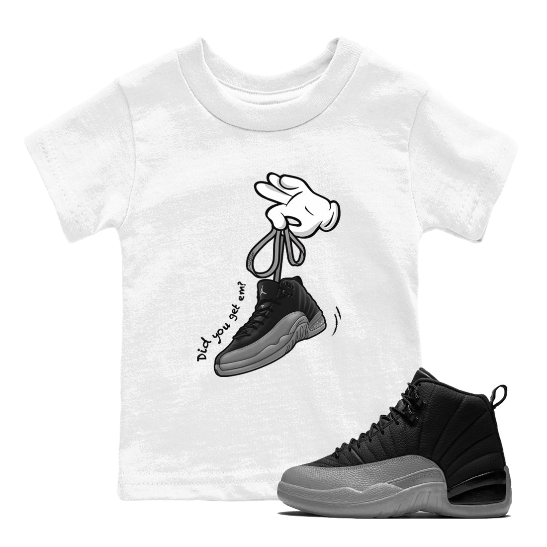Cartoon Hands snkmatch Tees Kids - Air Jordan 12 Black Wolf Grey