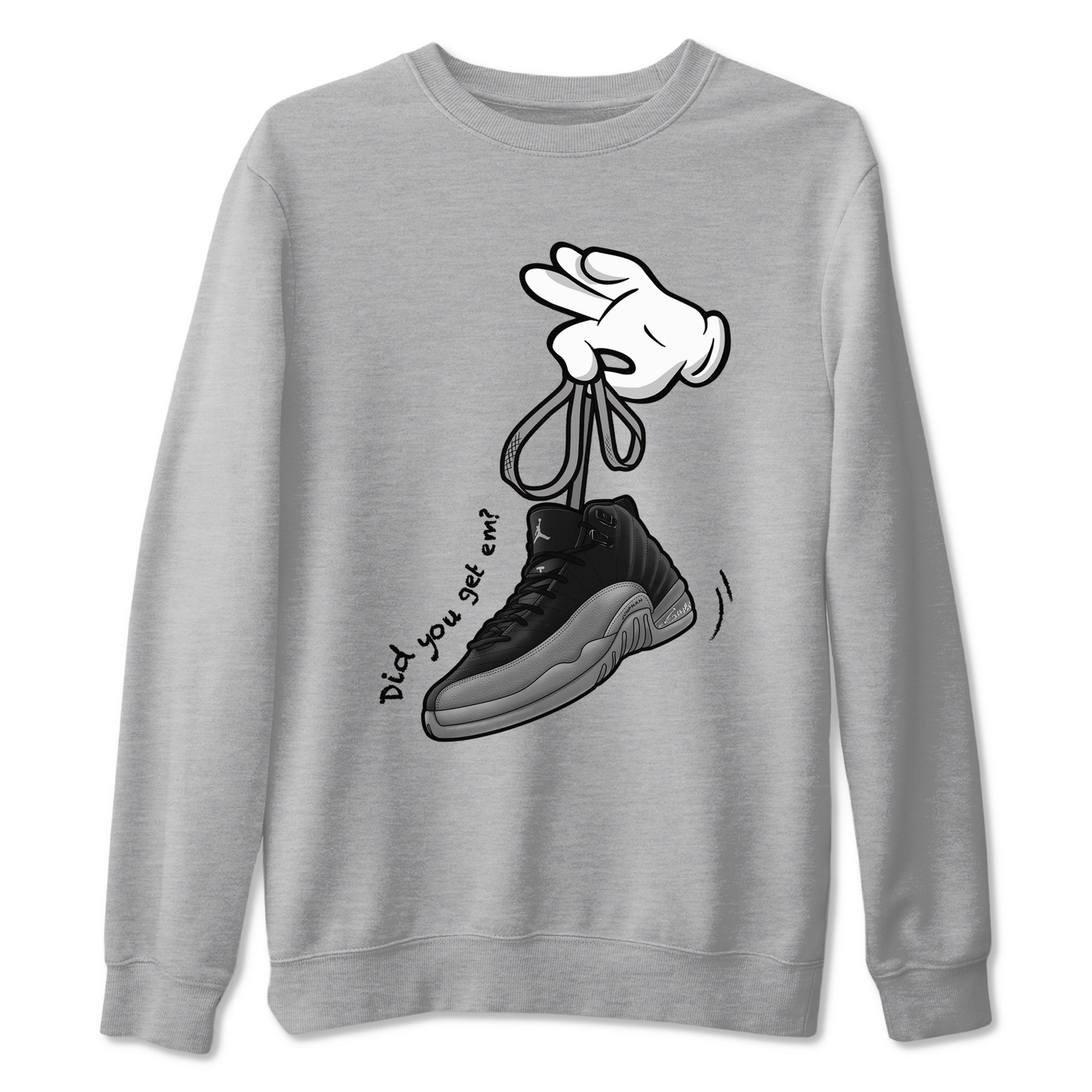Cartoon Hands snkmatch Tees - Air Jordan 12 Black Wolf Grey