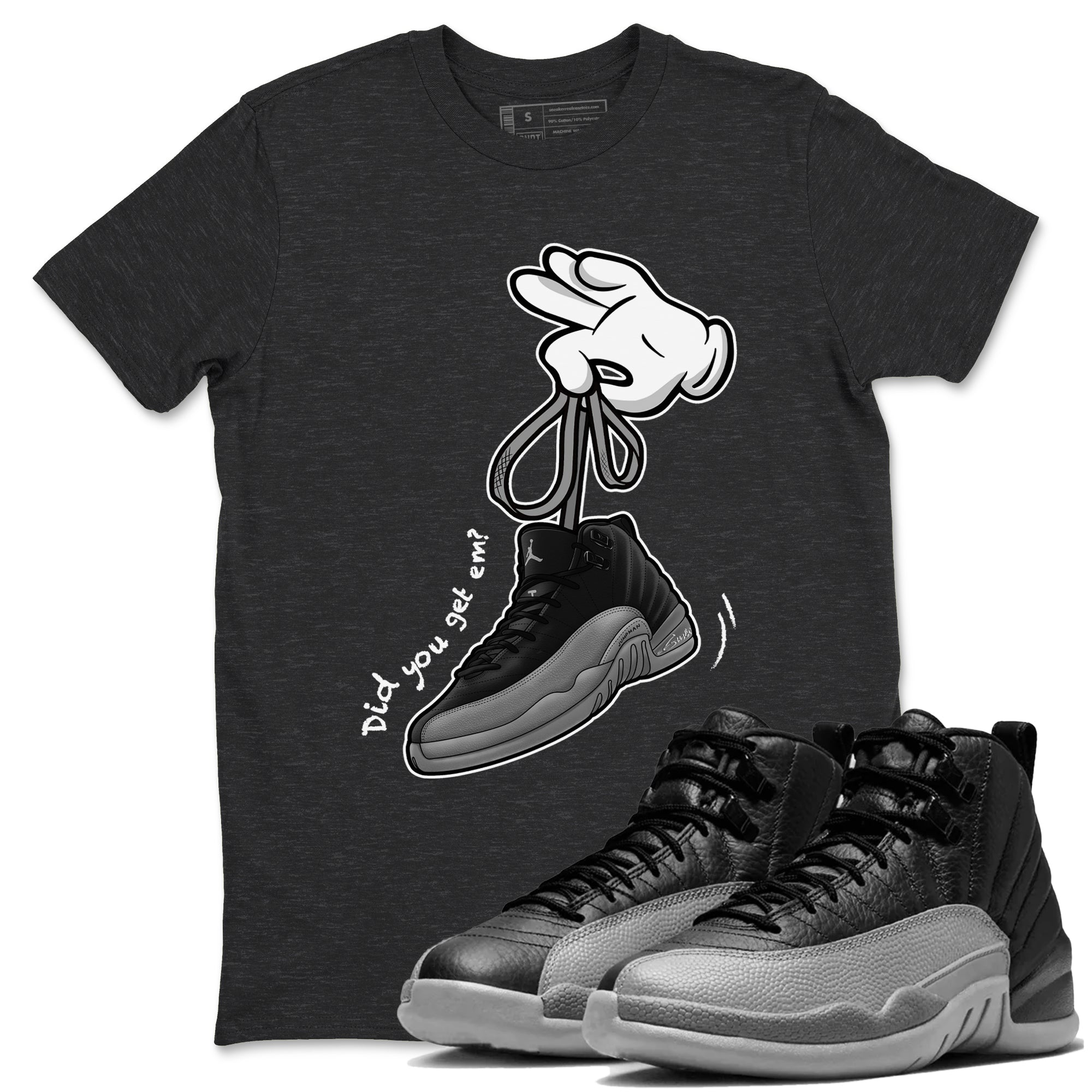 Cartoon Hands snkmatch Tees - Air Jordan 12 Black Wolf Grey