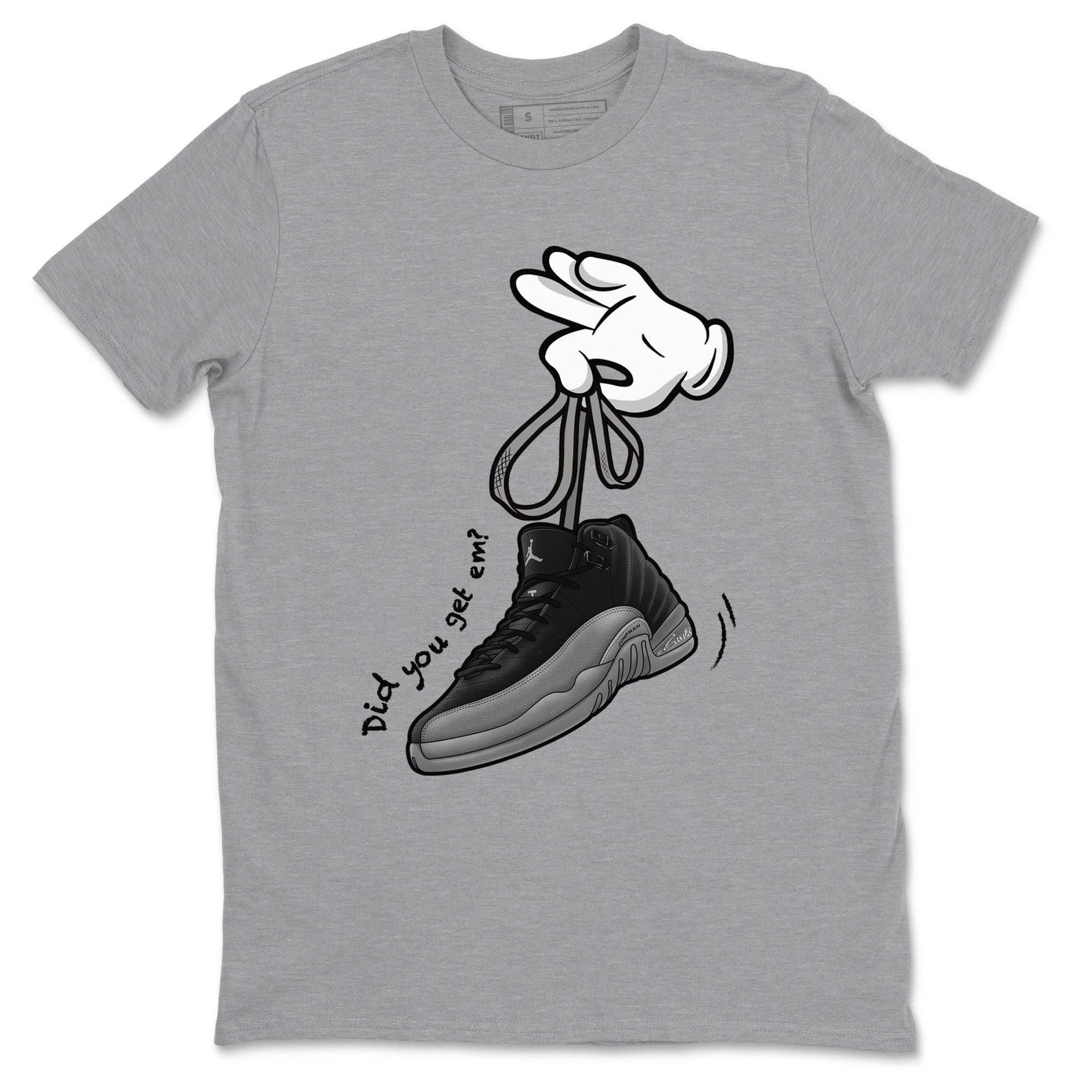 Cartoon Hands snkmatch Tees - Air Jordan 12 Black Wolf Grey