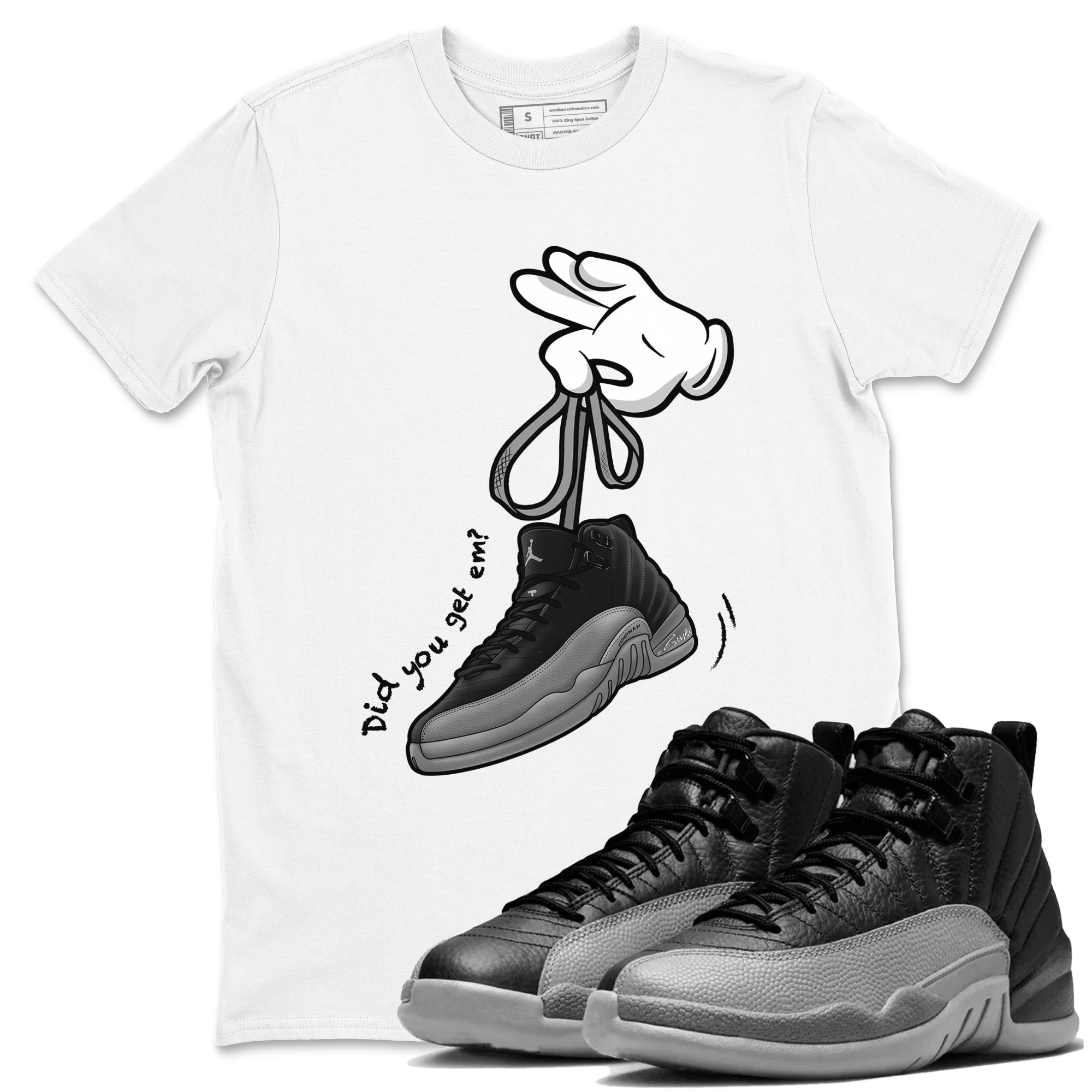 Cartoon Hands snkmatch Tees - Air Jordan 12 Black Wolf Grey