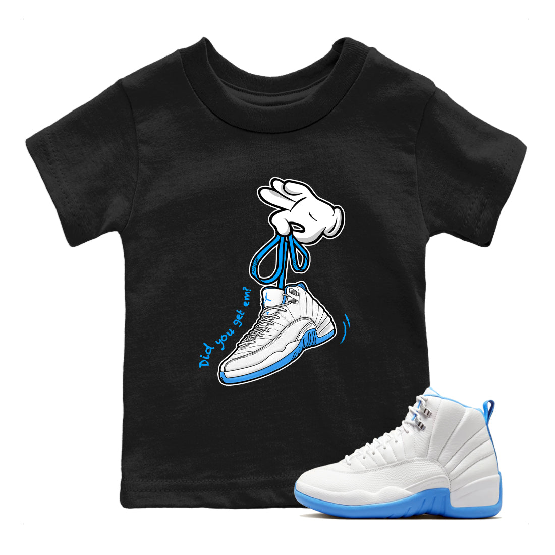 Cartoon Hands snkmatch Tees Kids - Air Jordan 12 White and University Blue