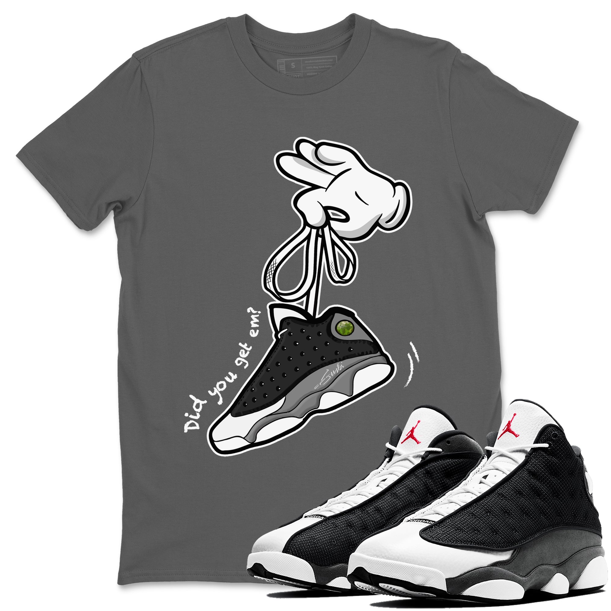Cartoon Hands Unisex Tops - Air Jordan 13 Black Flint