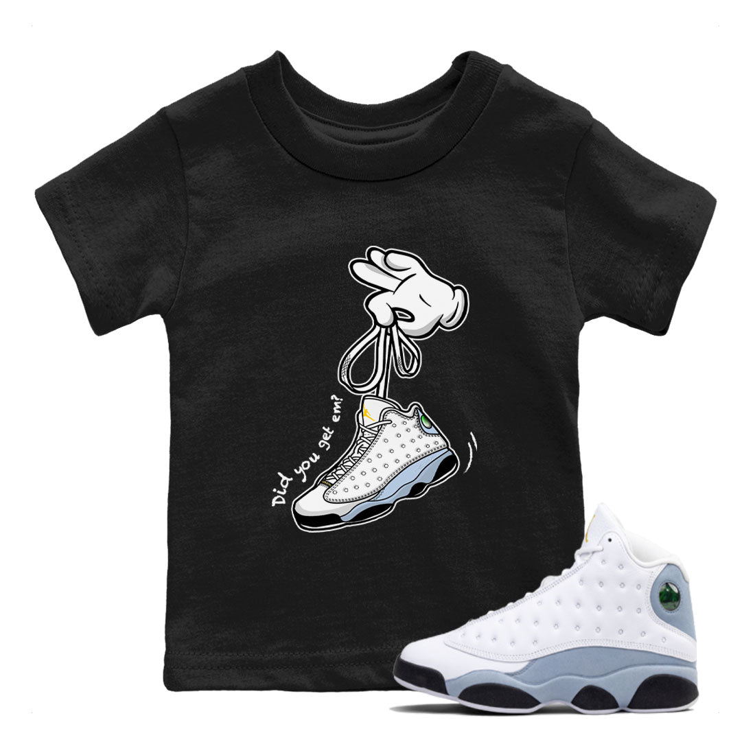 Cartoon Hands snkmatch Tees Kids - Air Jordan 13 Blue Grey