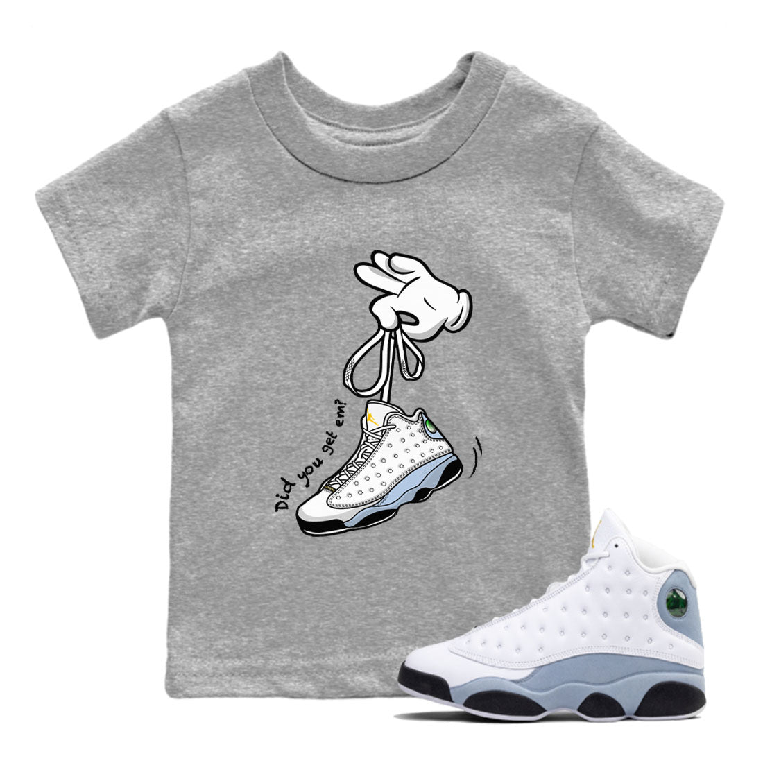 Cartoon Hands snkmatch Tees Kids - Air Jordan 13 Blue Grey
