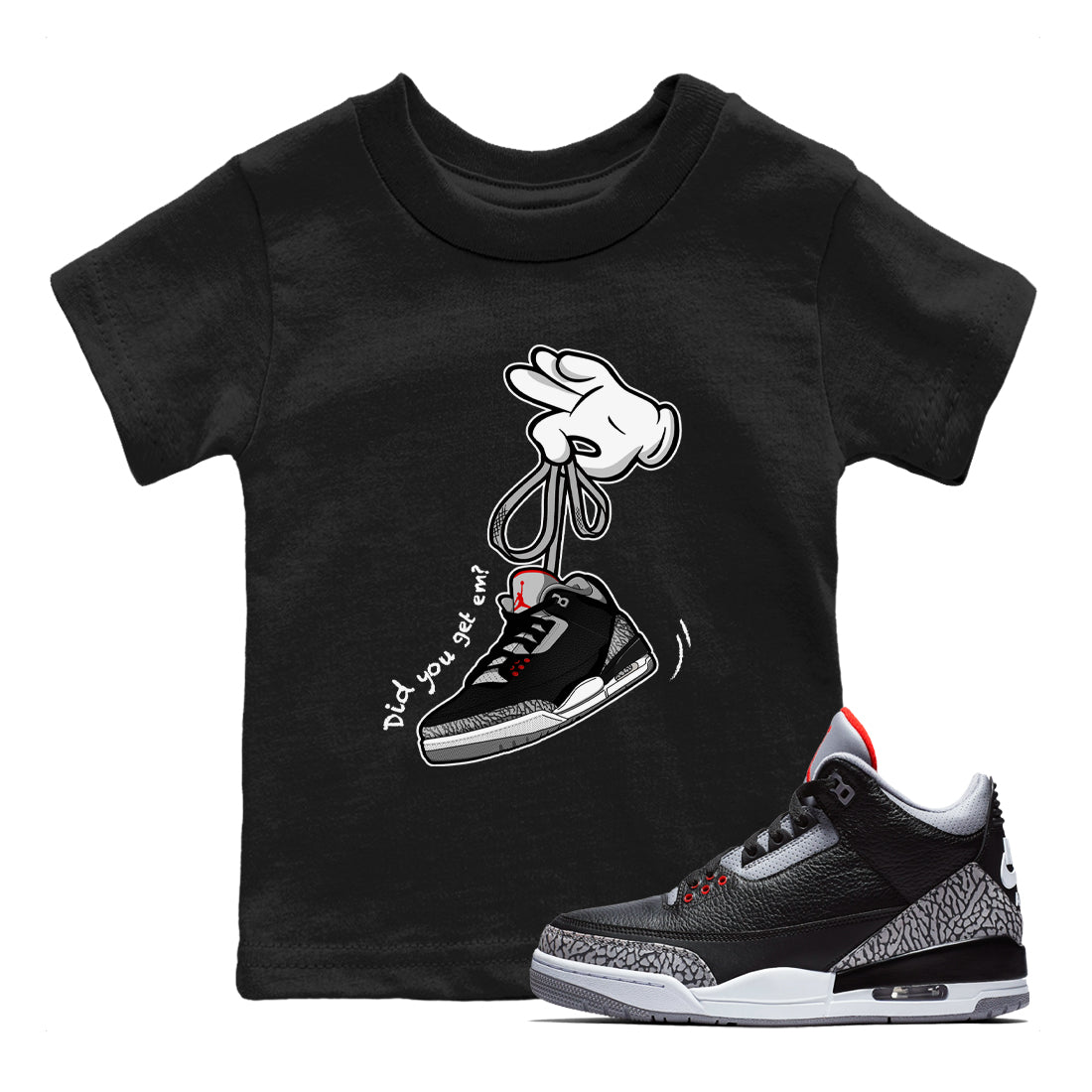 Cartoon Hands snkmatch Tees Kids - Air Jordan 3 Black Cement