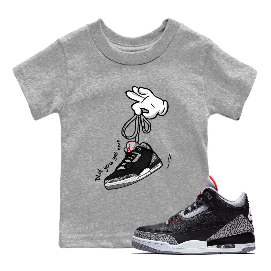 Cartoon Hands snkmatch Tees Kids - Air Jordan 3 Black Cement
