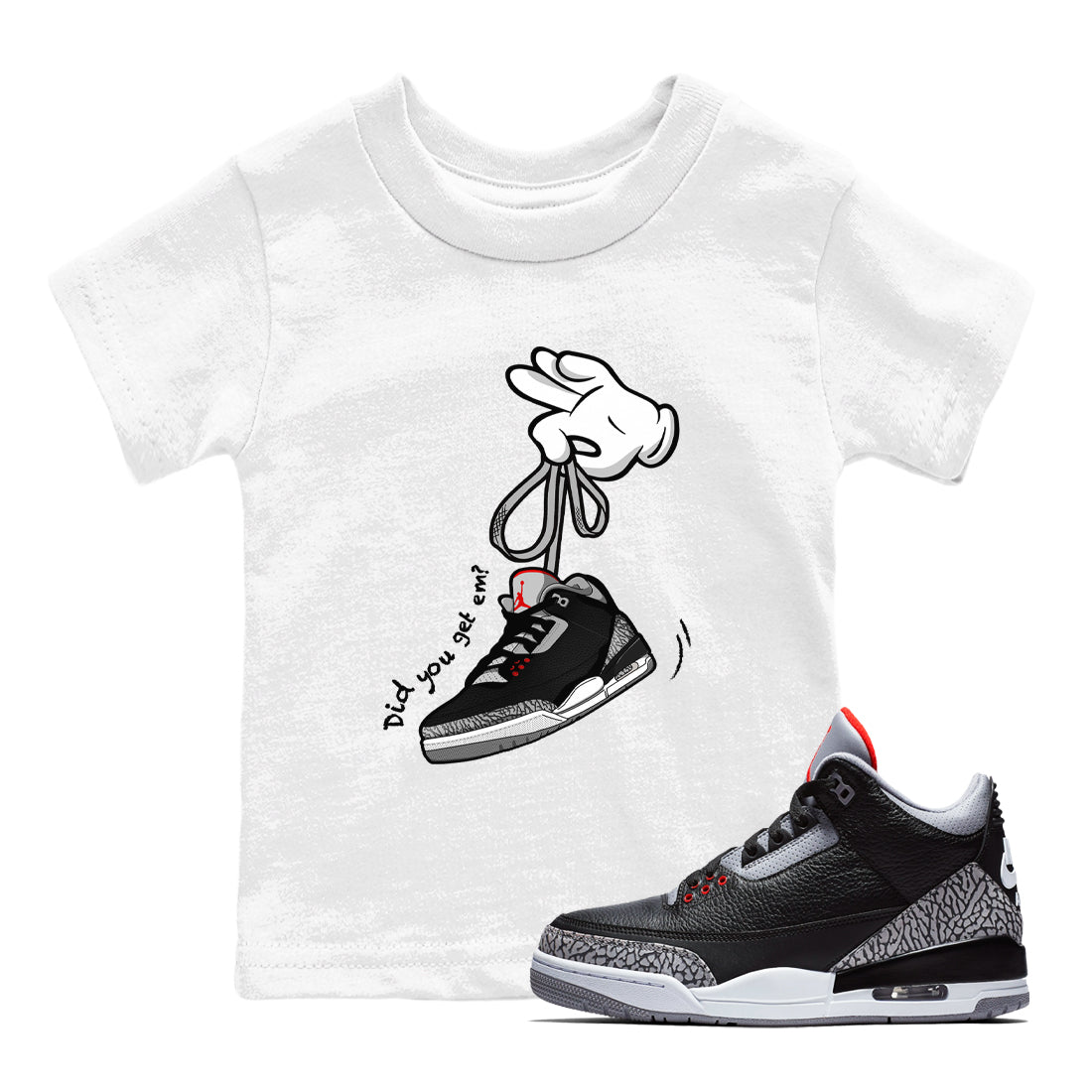 Cartoon Hands snkmatch Tees Kids - Air Jordan 3 Black Cement