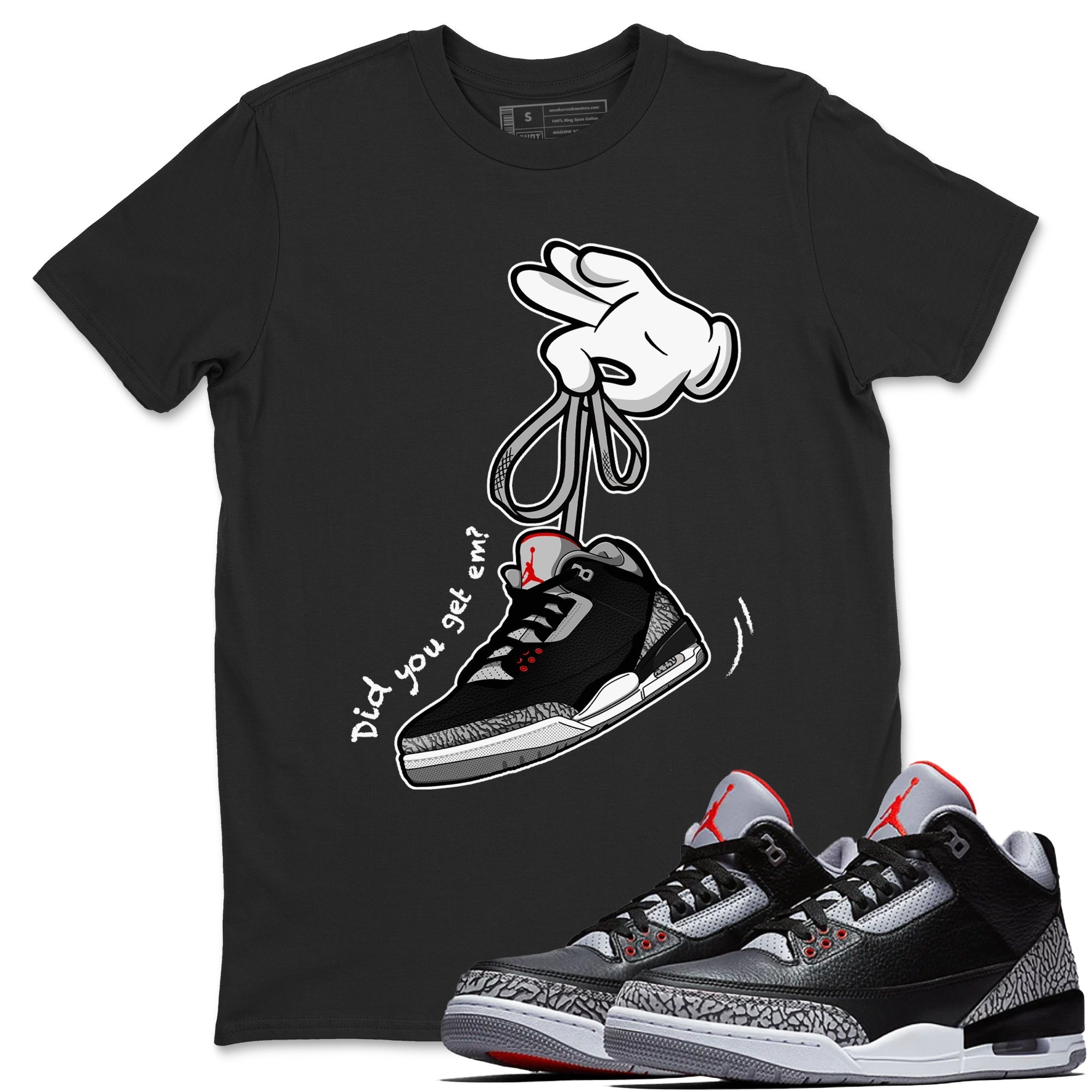 Cartoon Hands snkmatch Tees - Air Jordan 3 Black Cement