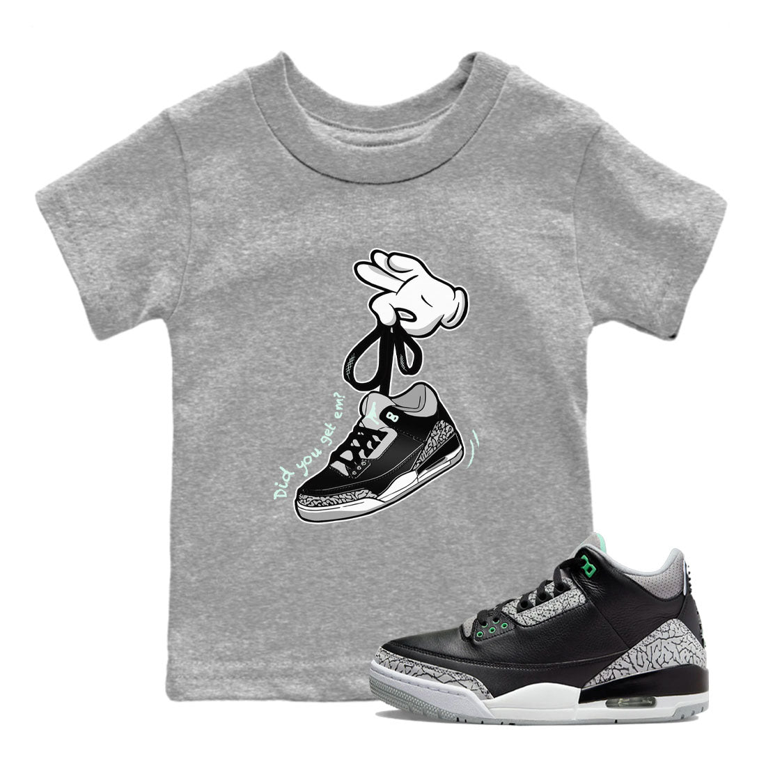 Cartoon Hands snkmatch Tees Kids - Air Jordan 3 Green Glow