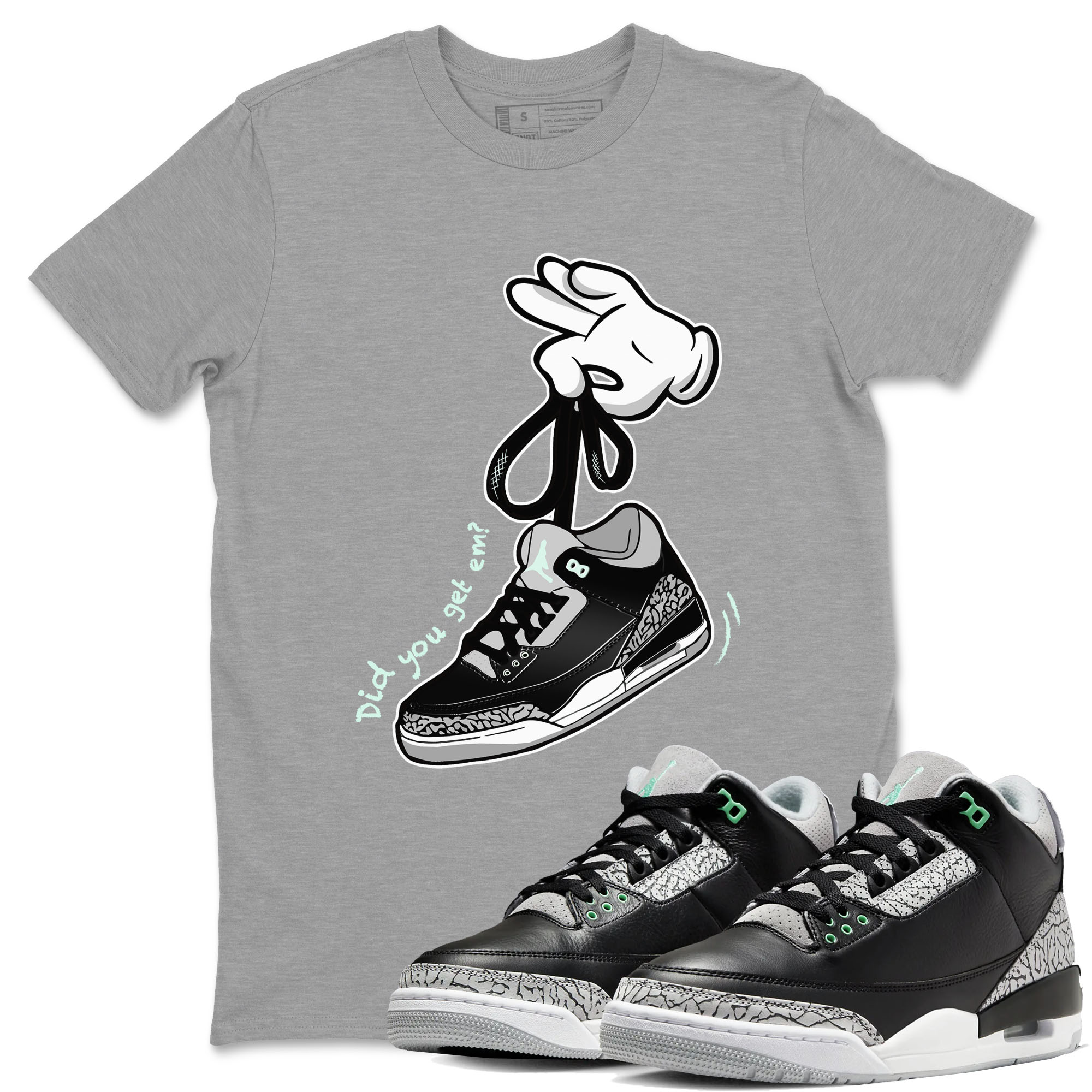 Cartoon Hands snkmatch Tees - Air Jordan 3 Green Glow