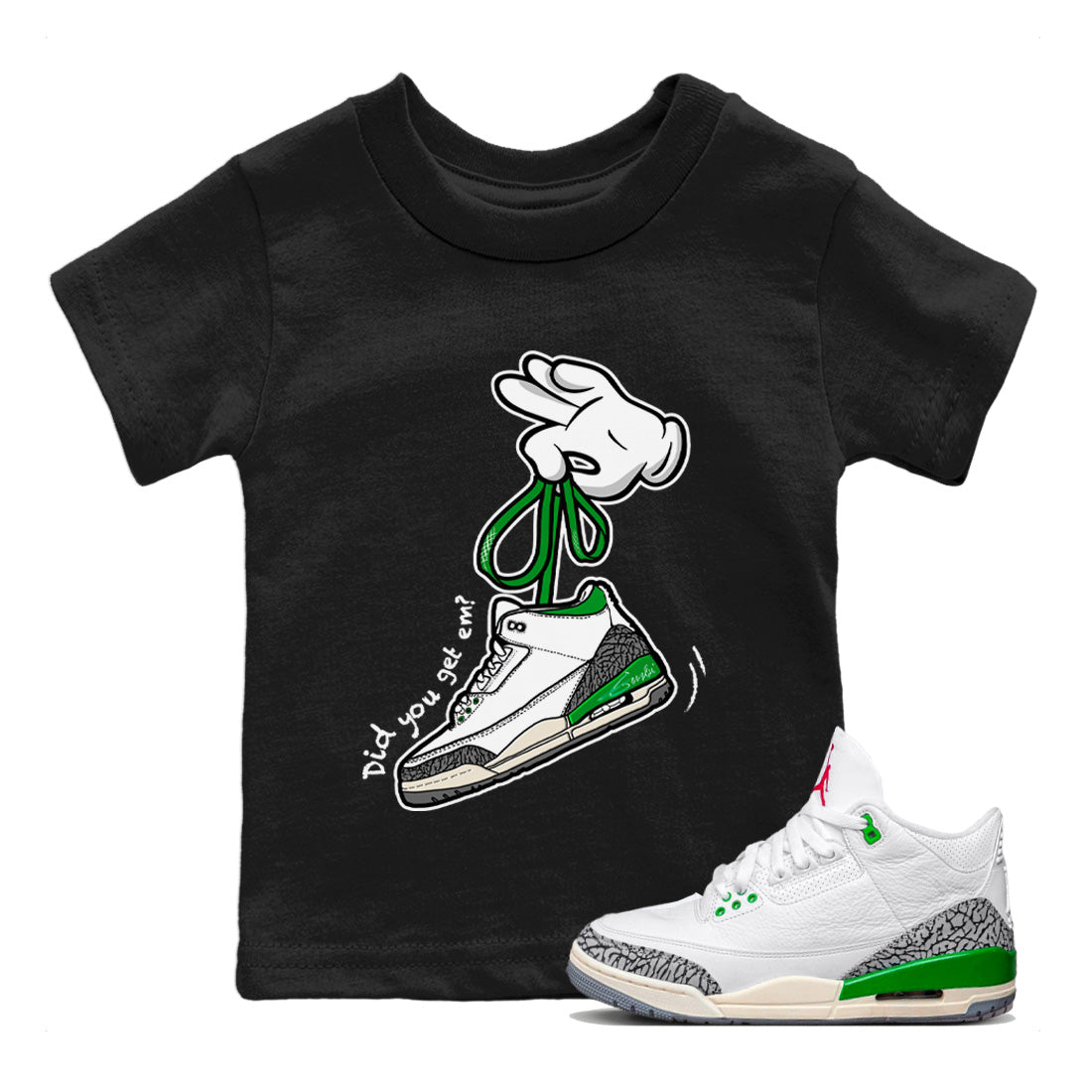 Cartoon Hands Kids Tops - Air Jordan 3 Lucky Green