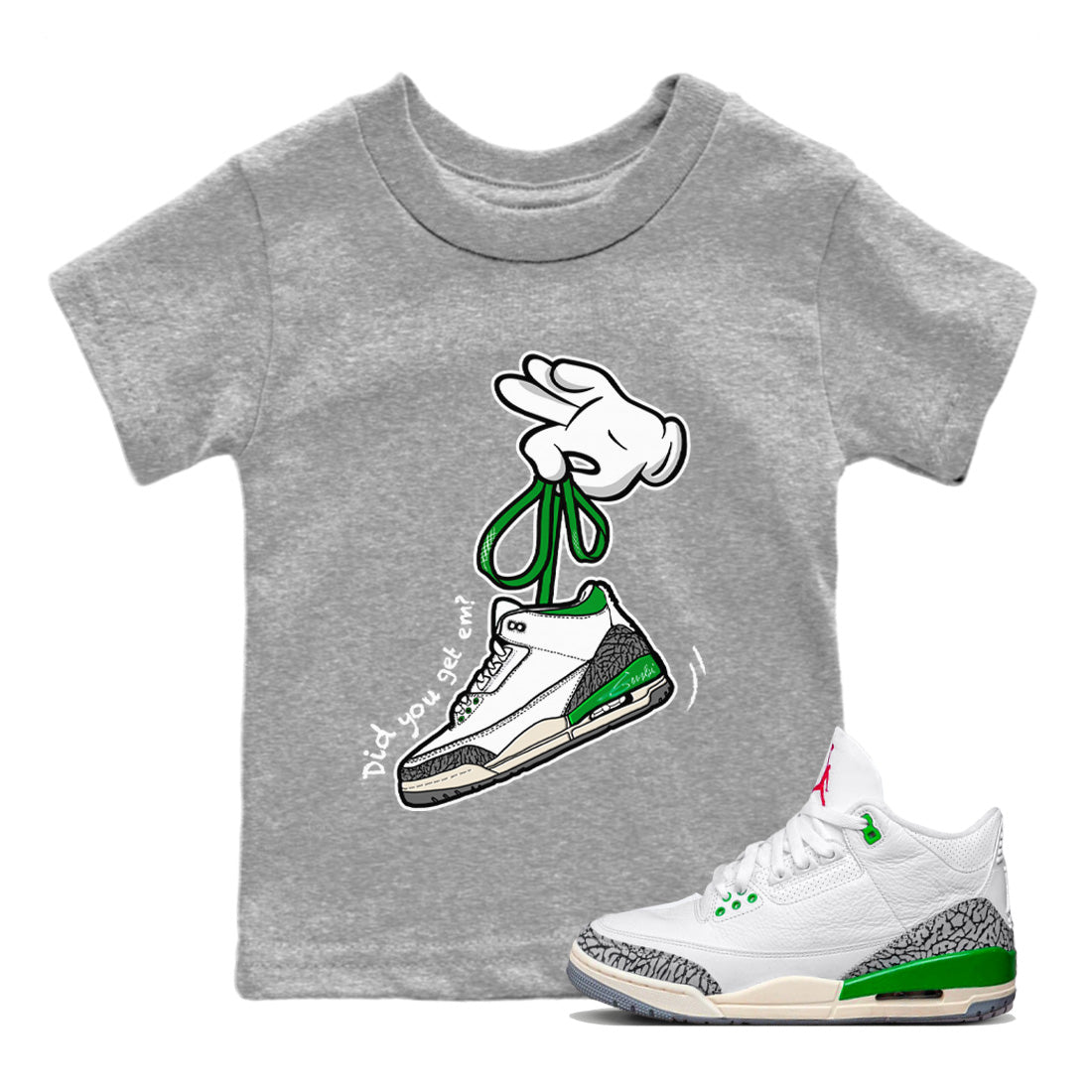 Cartoon Hands Kids Tops - Air Jordan 3 Lucky Green