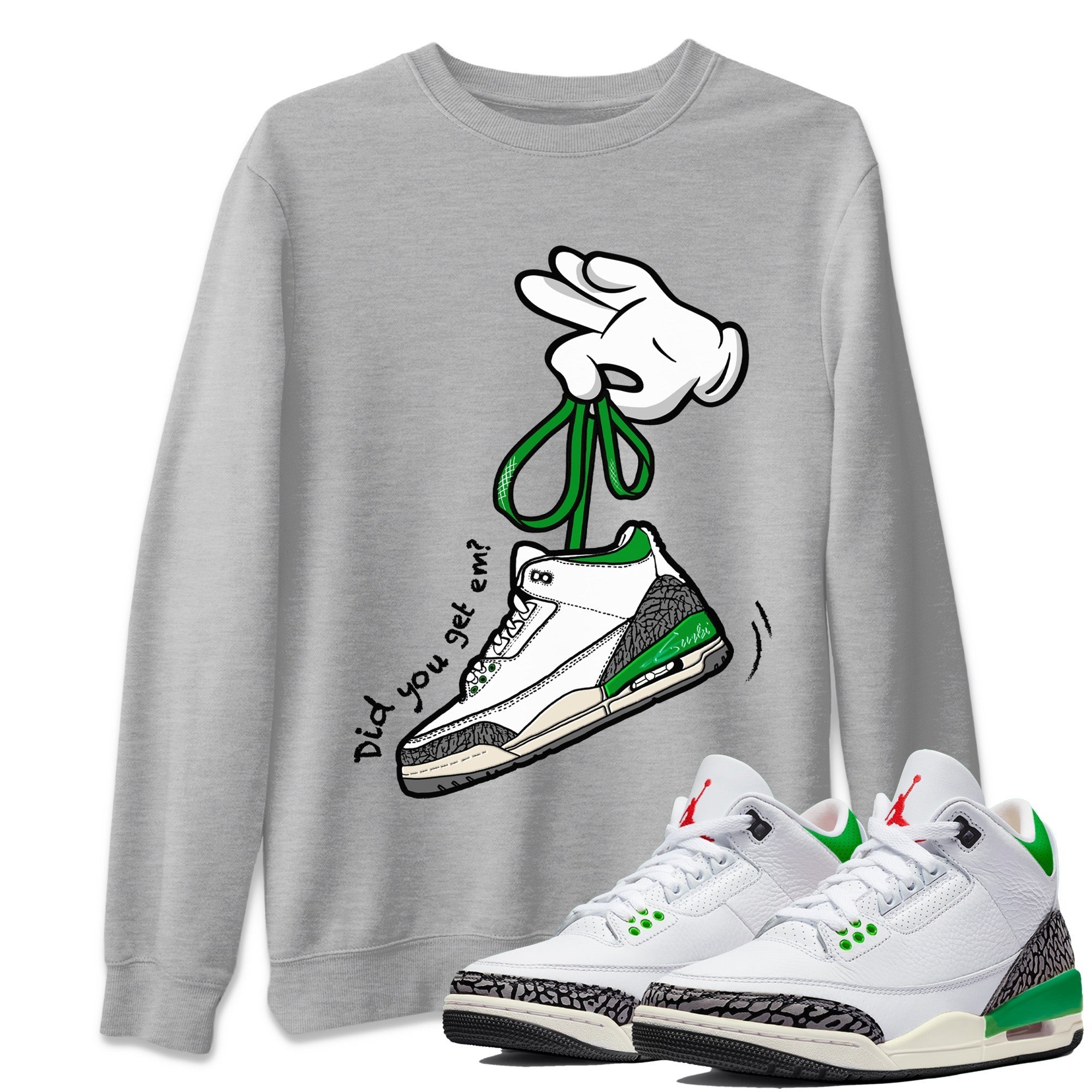 Cartoon Hands Unisex Tops - Air Jordan 3 Lucky Green