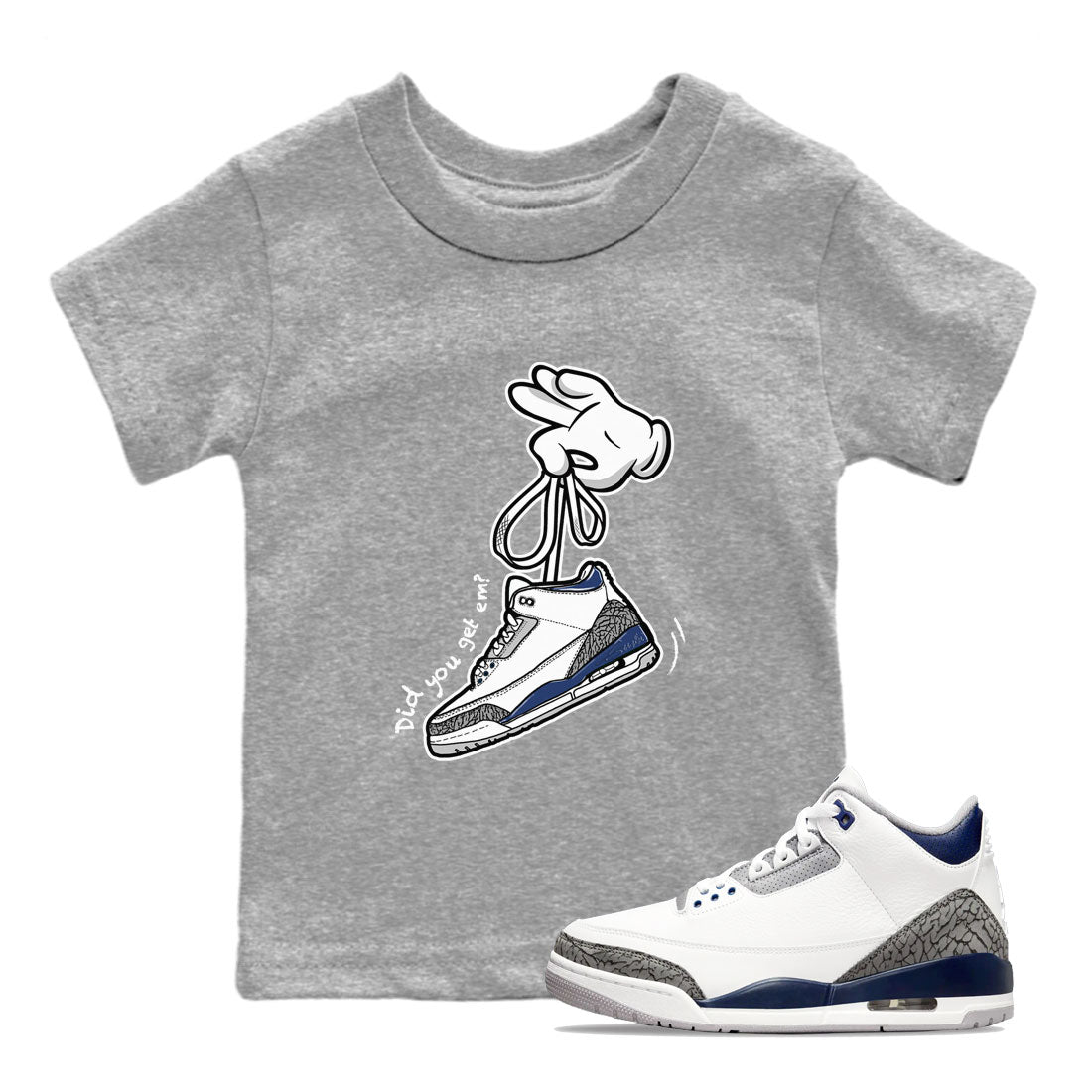 Cartoon Hands snkmatch Tees Kids - Air Jordan 3 Midnight Navy 2023