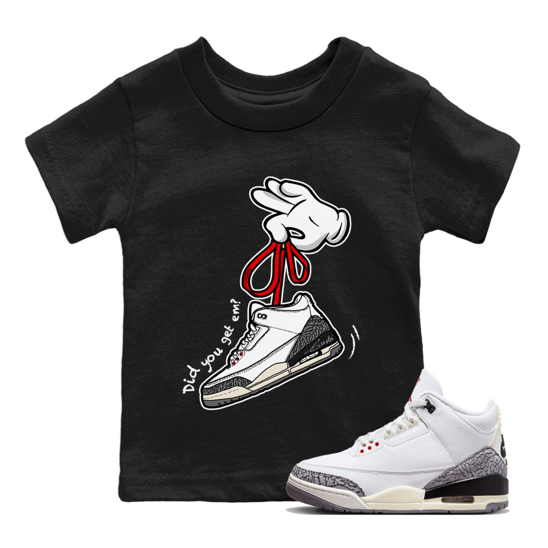 Cartoon Hands Kids Tops - Air Jordan 3 White Cement