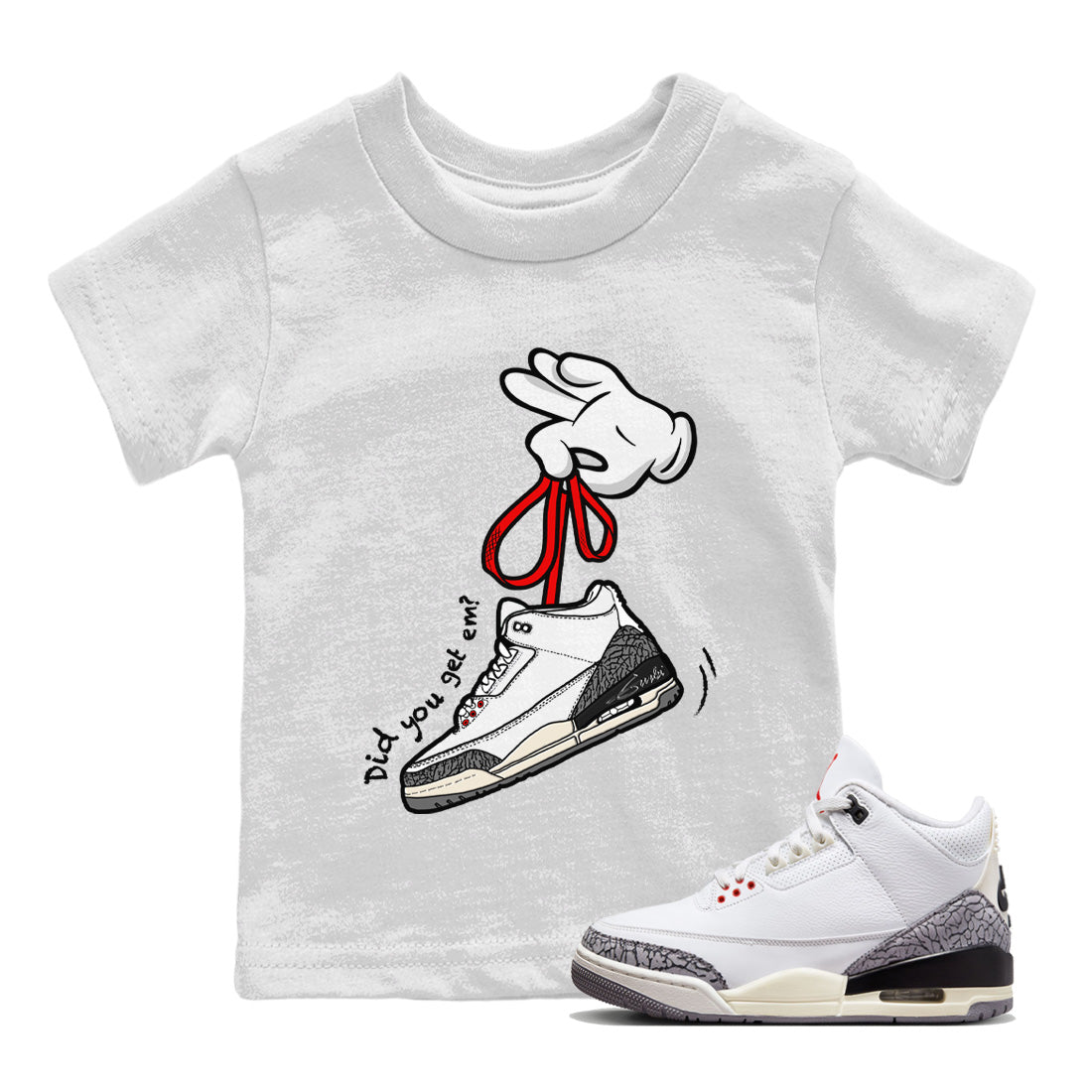 Cartoon Hands Kids Tops - Air Jordan 3 White Cement