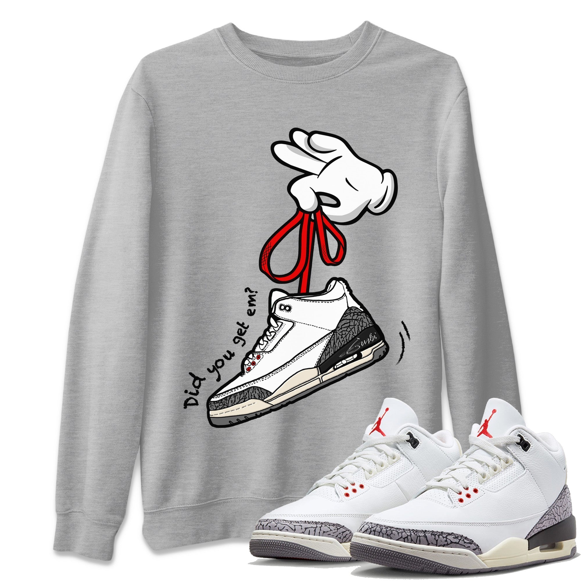 Cartoon Hands Unisex Tops - Air Jordan 3 White Cement