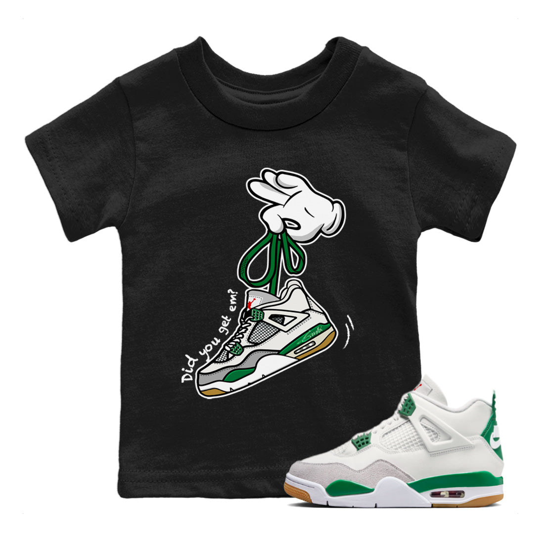 Cartoon Hands Kids Tops - Air Jordan 4 Pine Green SB