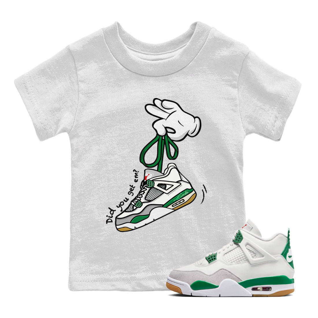 Cartoon Hands Kids Tops - Air Jordan 4 Pine Green SB