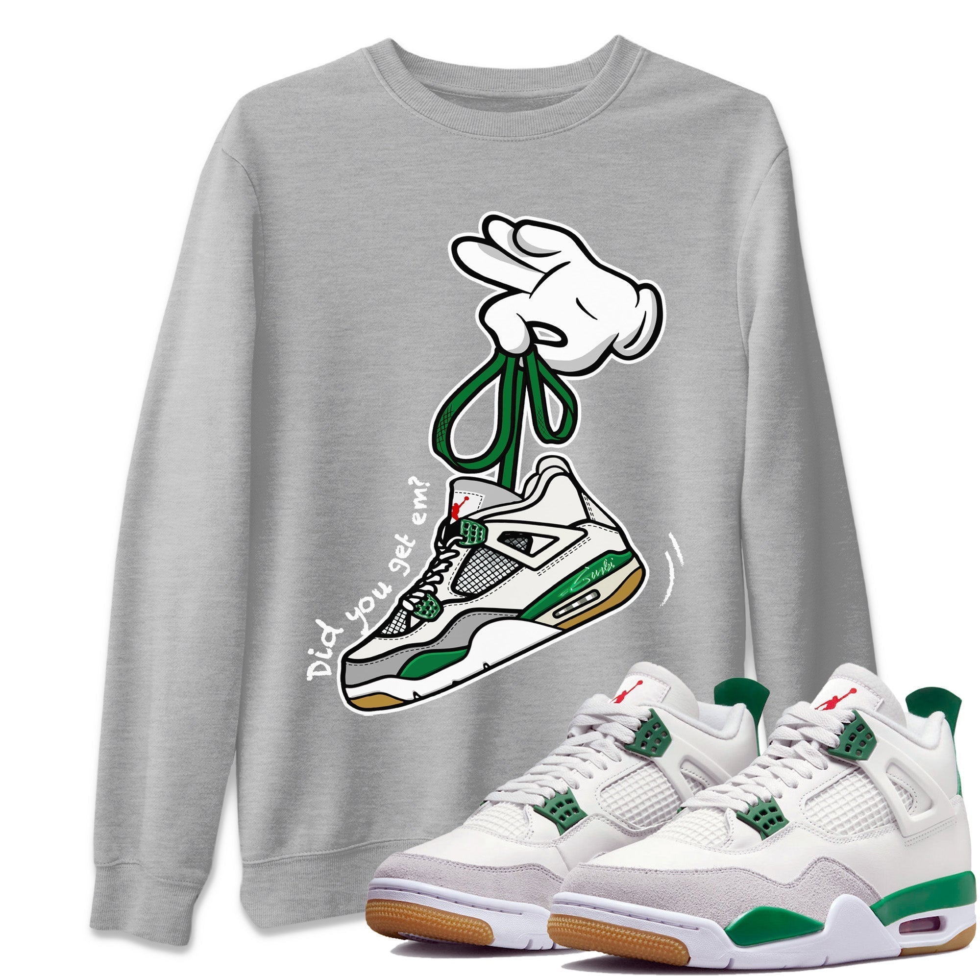 Cartoon Hands Unisex Tops - Air Jordan 4 Pine Green SB