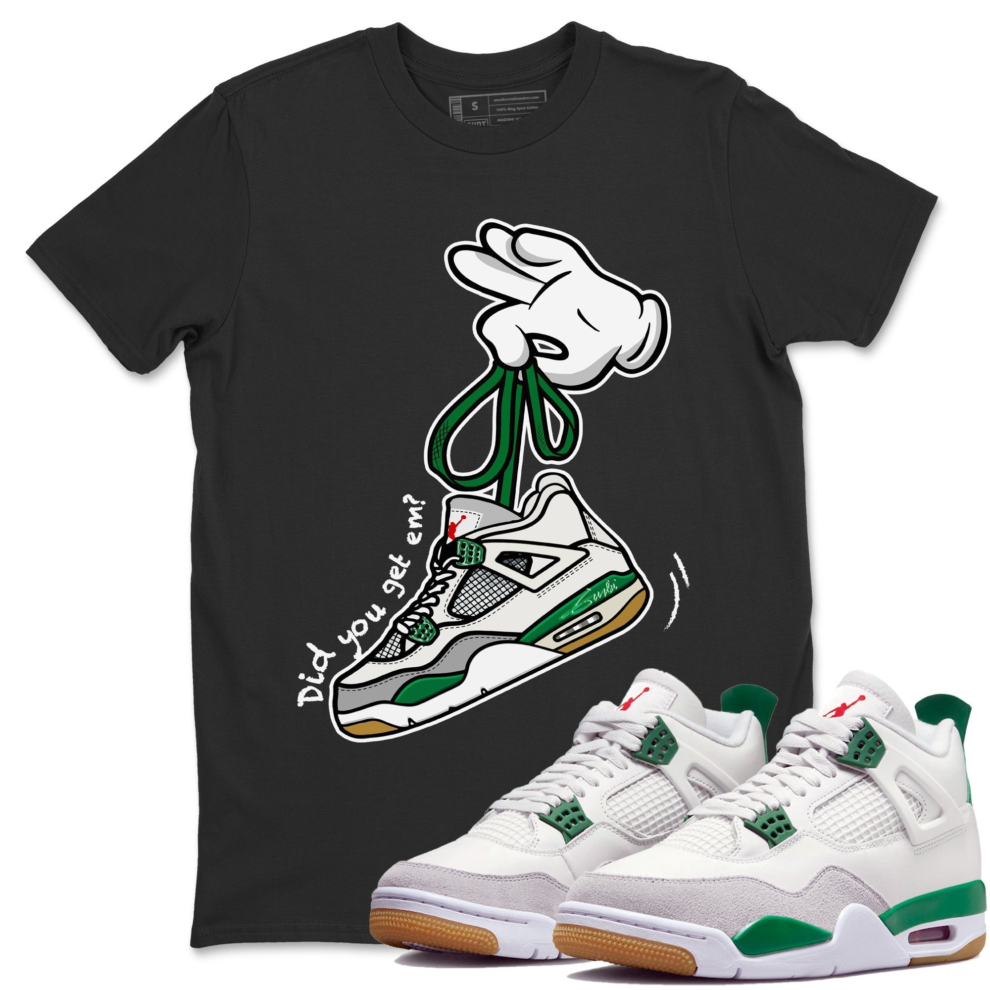 Cartoon Hands Unisex Tops - Air Jordan 4 Pine Green