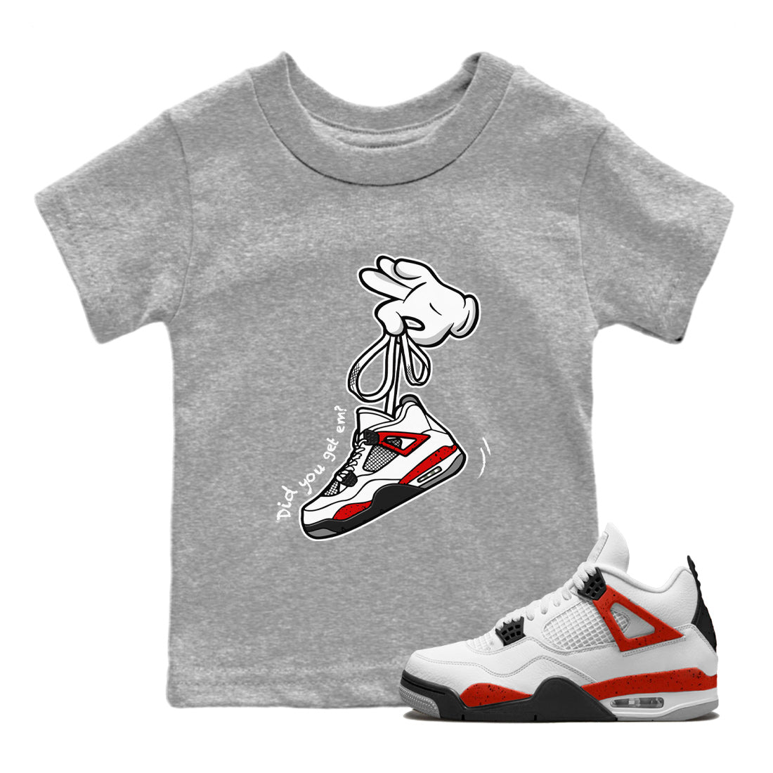 Cartoon Hands Kids Tops - Air Jordan 4 Red Cement