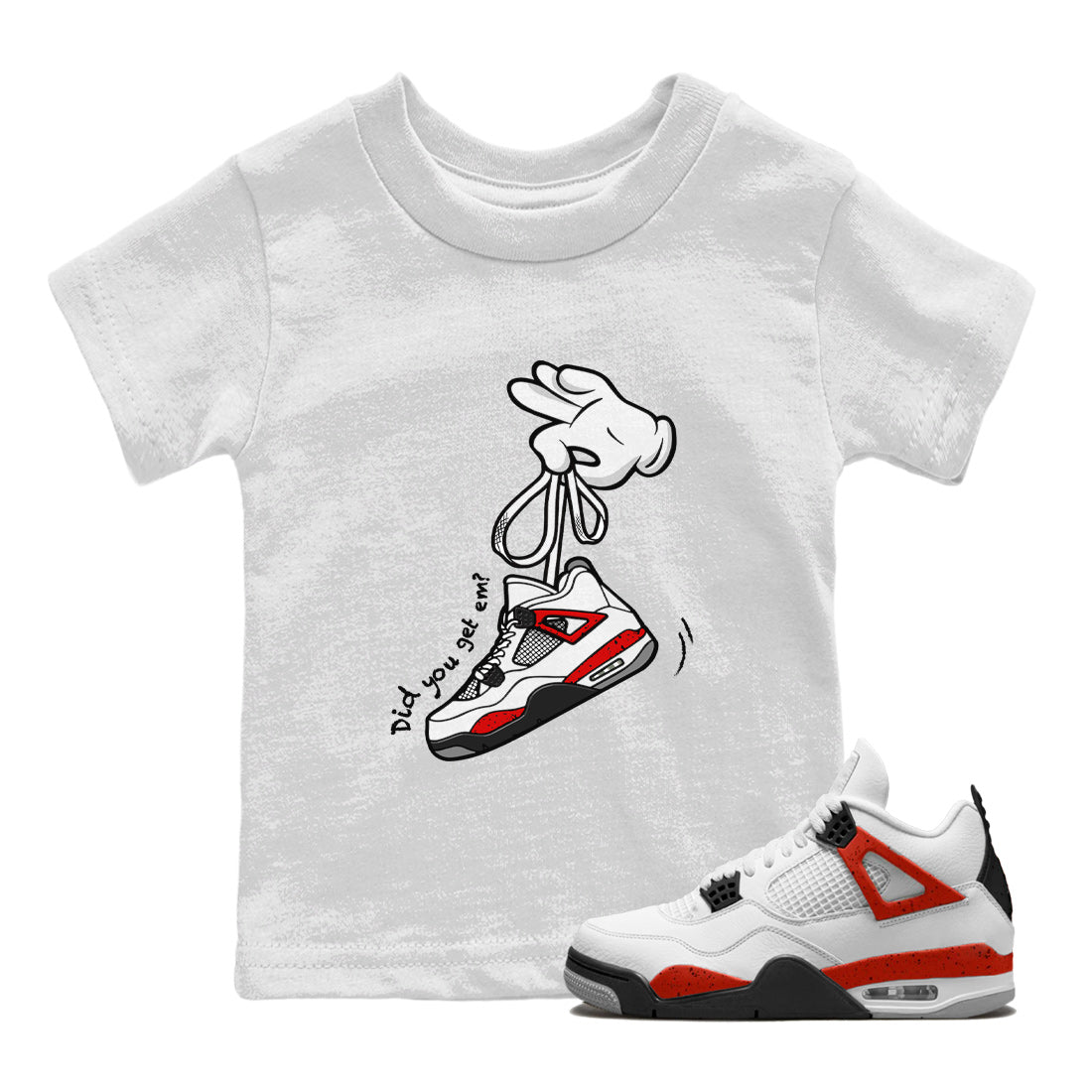 Cartoon Hands Kids Tops - Air Jordan 4 Red Cement