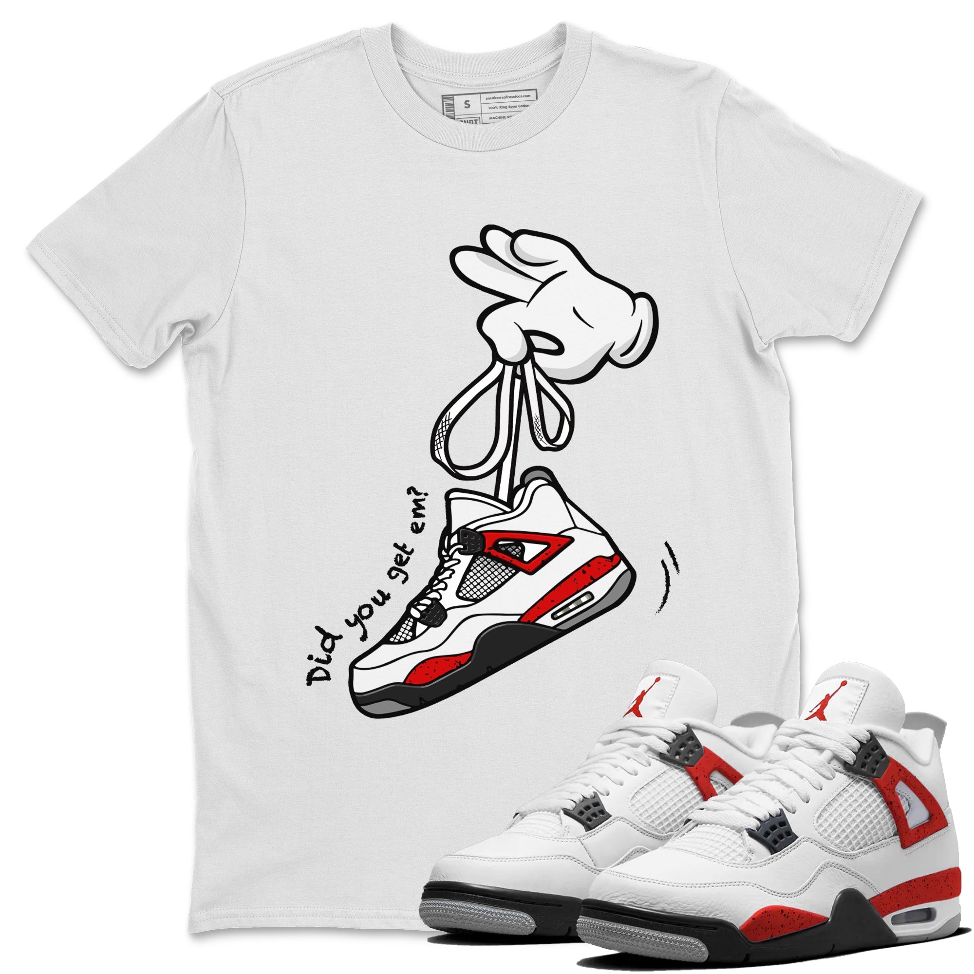 Cartoon Hands Unisex Tops - Air Jordan 4 Red Cement