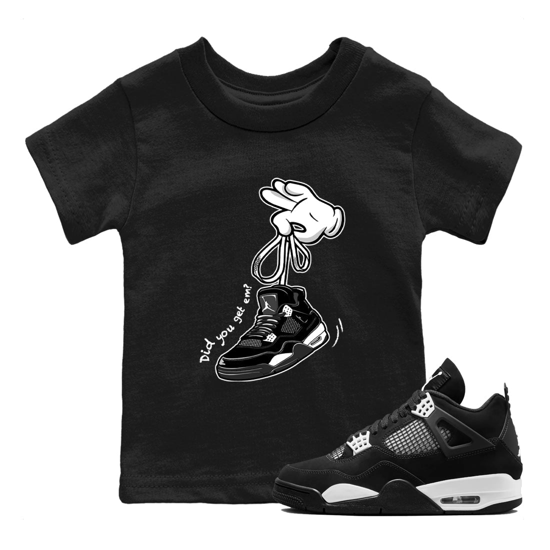Cartoon Hands snkmatch Tees Kids - Air Jordan 4 White Thunder
