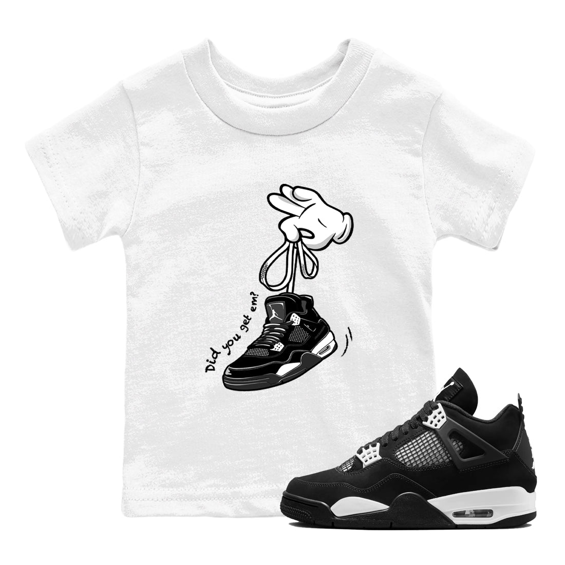 Cartoon Hands snkmatch Tees Kids - Air Jordan 4 White Thunder