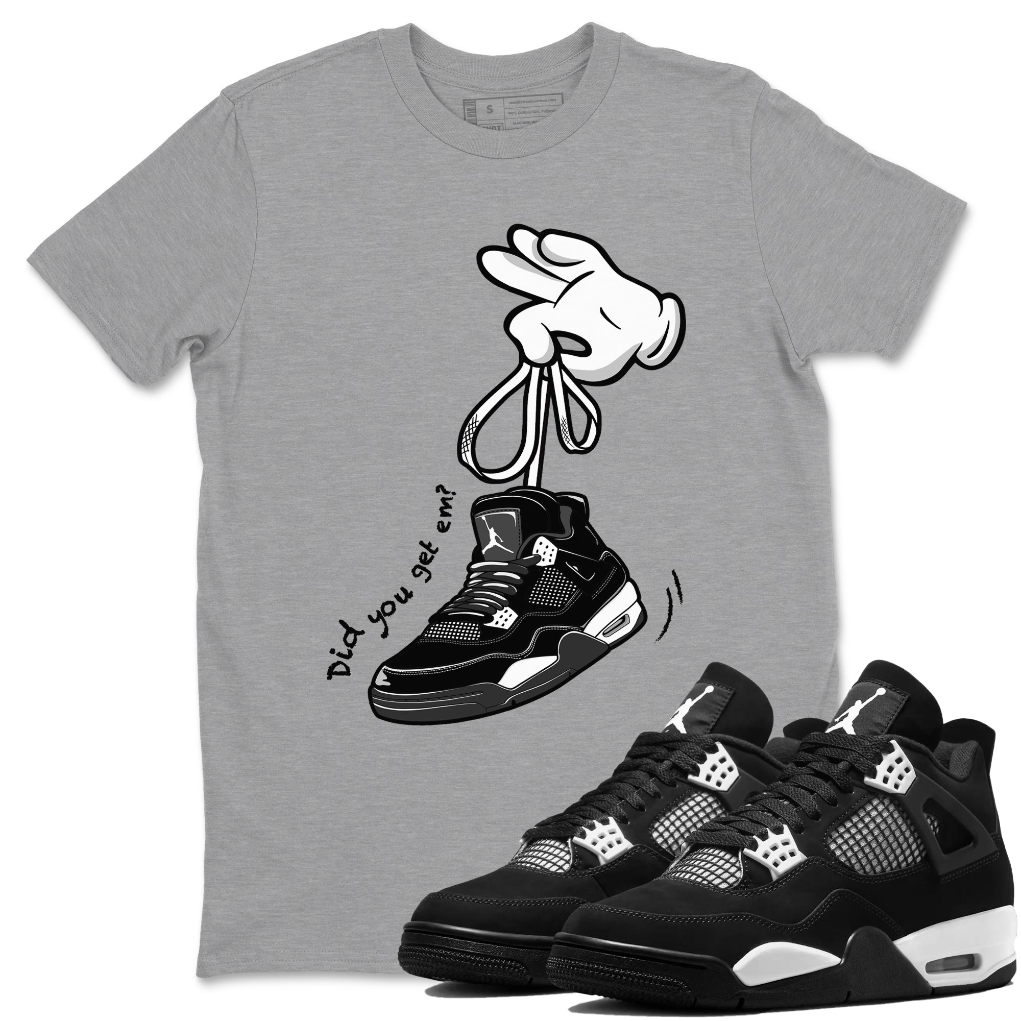 Cartoon Hands snkmatch Tees - Air Jordan 4 White Thunder