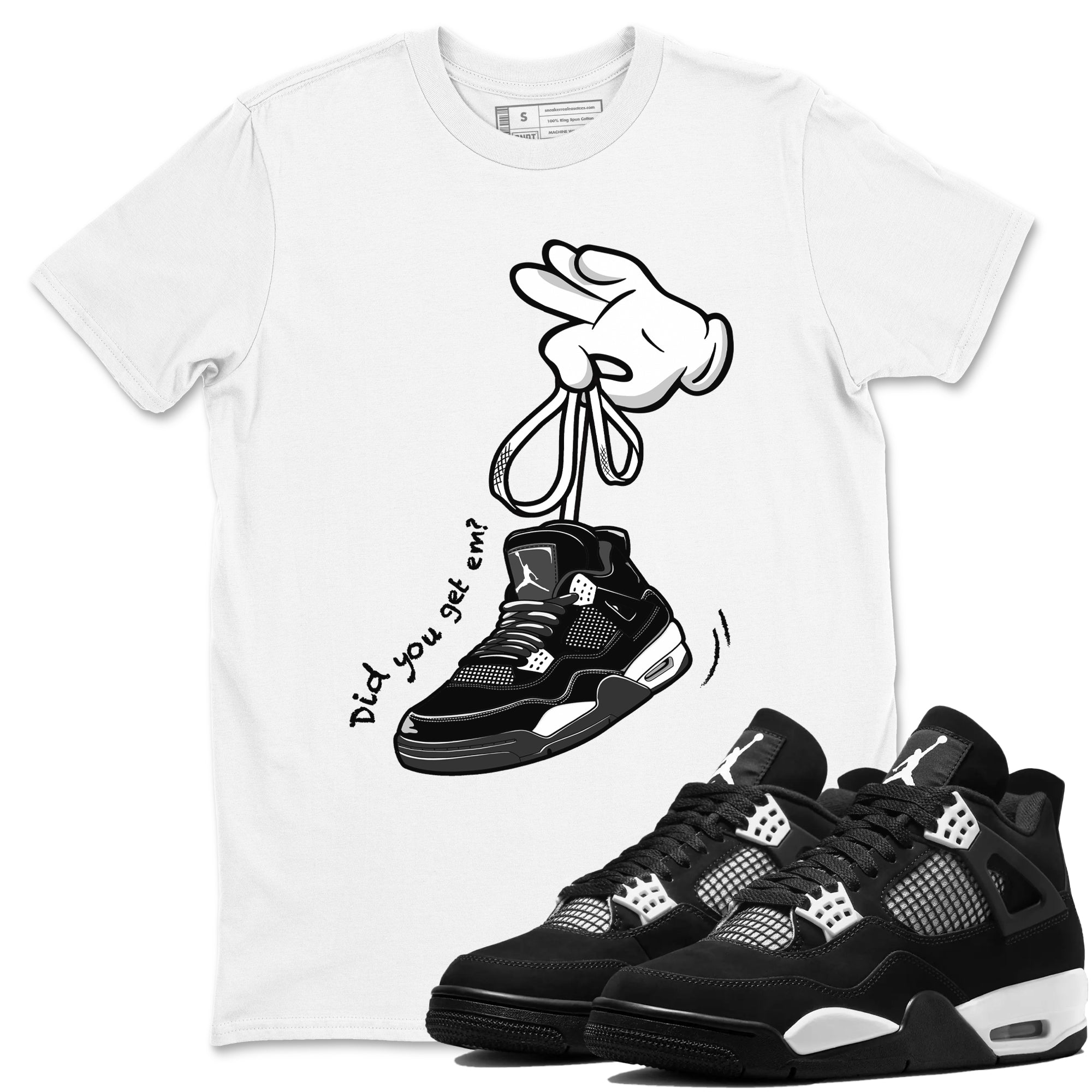 Cartoon Hands snkmatch Tees - Air Jordan 4 White Thunder