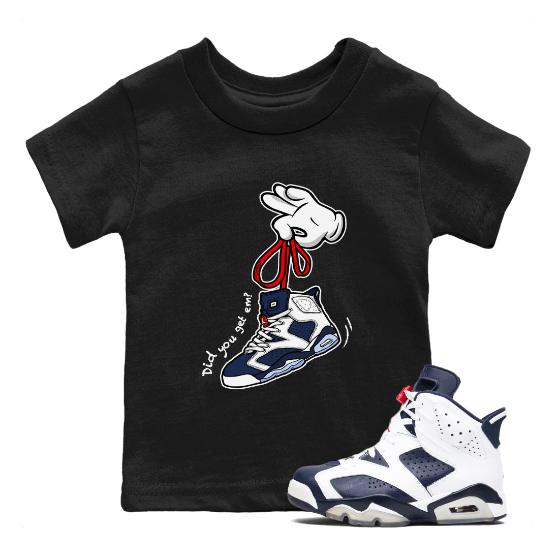 Cartoon Hands snkmatch Tees Kids - Air Jordan 6 White And Midnight Navy