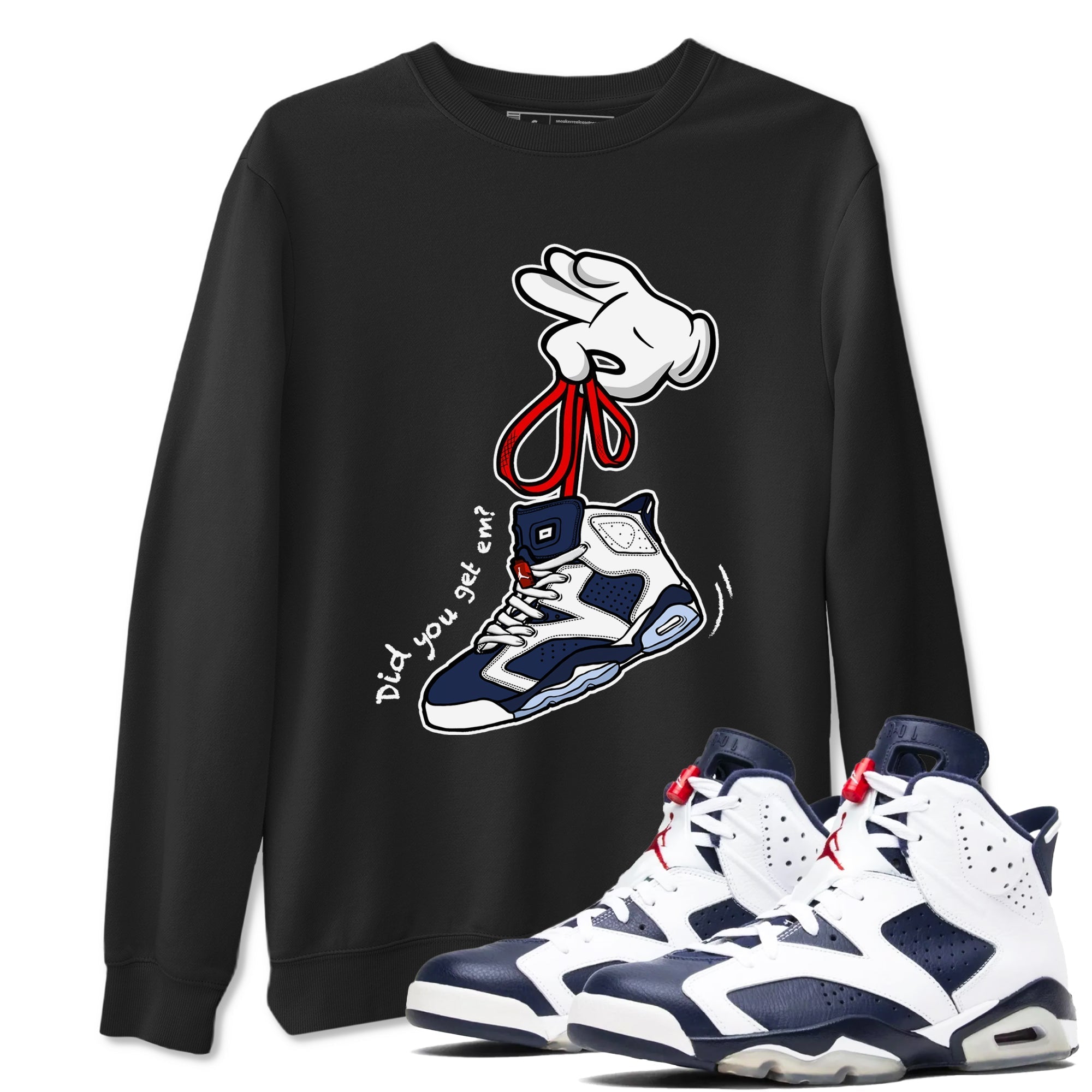 Cartoon Hands snkmatch Tees - Air Jordan 6 White And Midnight Navy