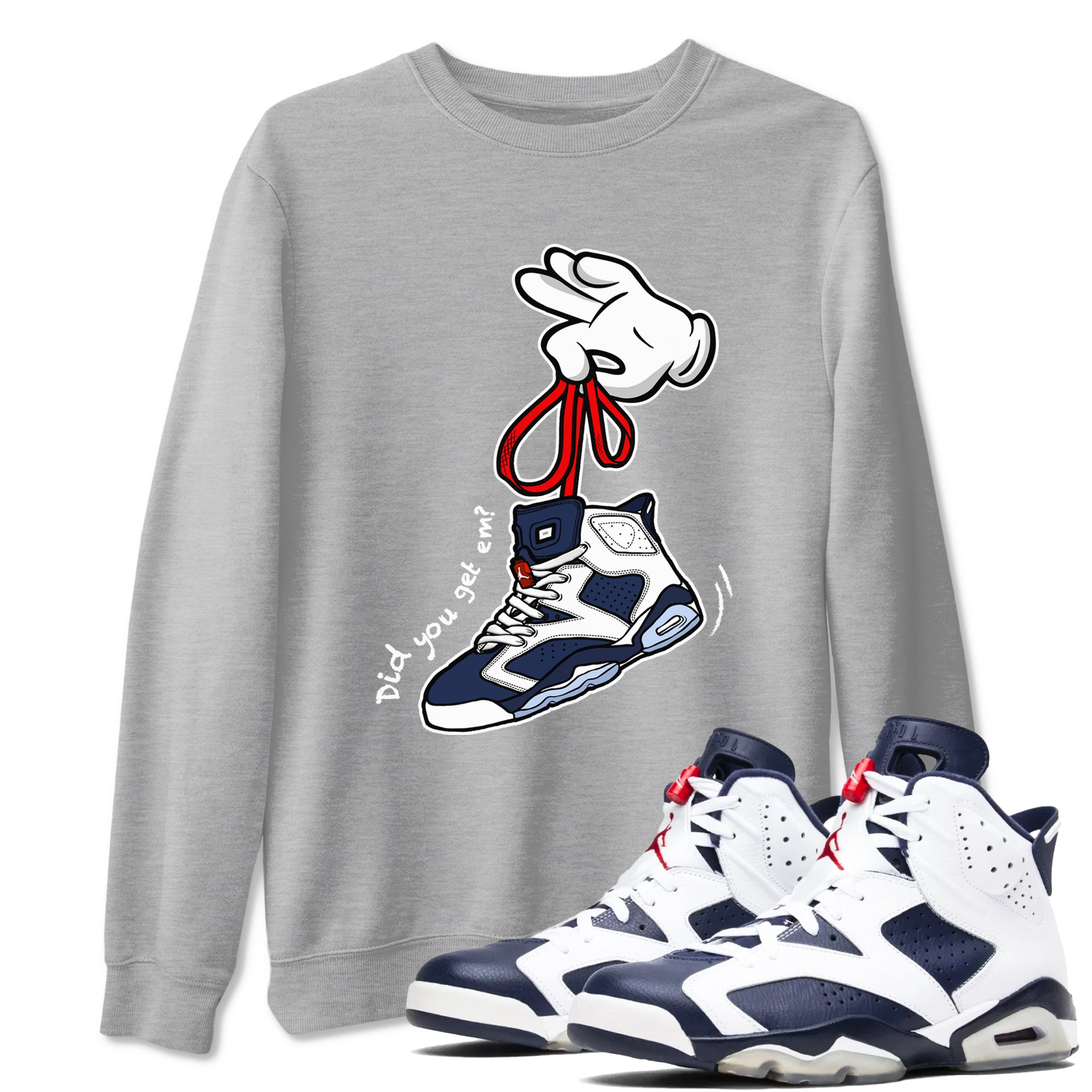 Cartoon Hands snkmatch Tees - Air Jordan 6 White And Midnight Navy
